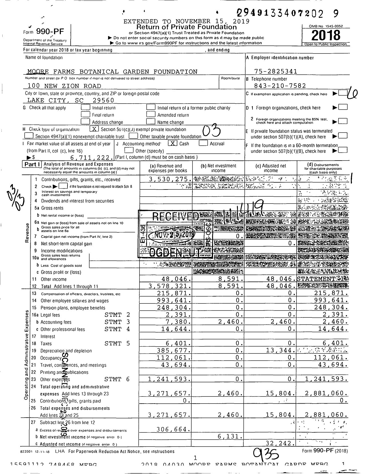 Image of first page of 2018 Form 990PF for Moore Farms Botanical Garden Foundation