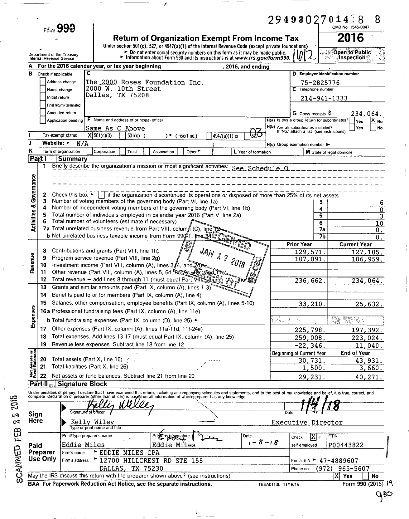 Image of first page of 2016 Form 990 for 2000 Roses Foundation