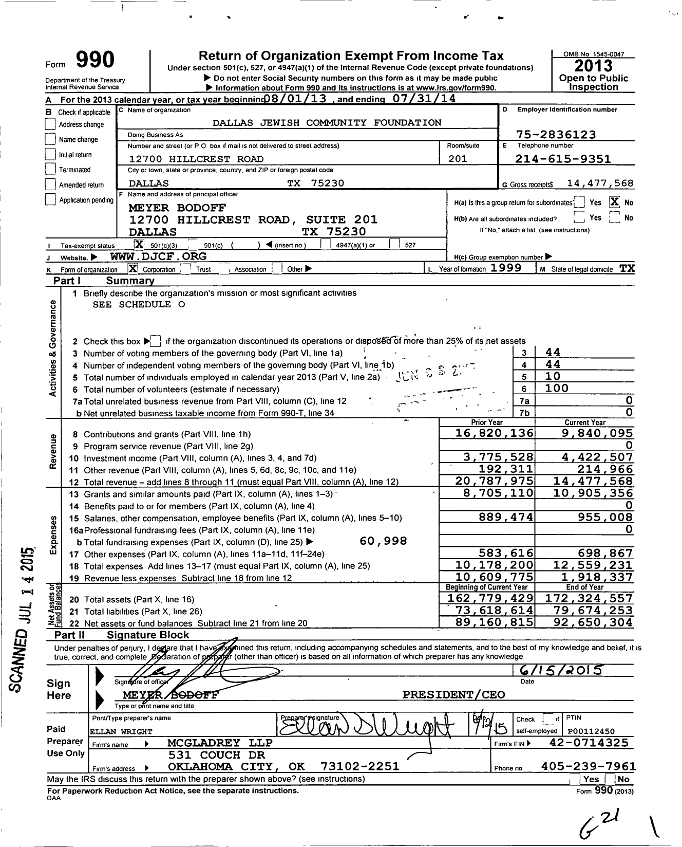 Image of first page of 2013 Form 990 for Southwest Community Foundation (DJCF)
