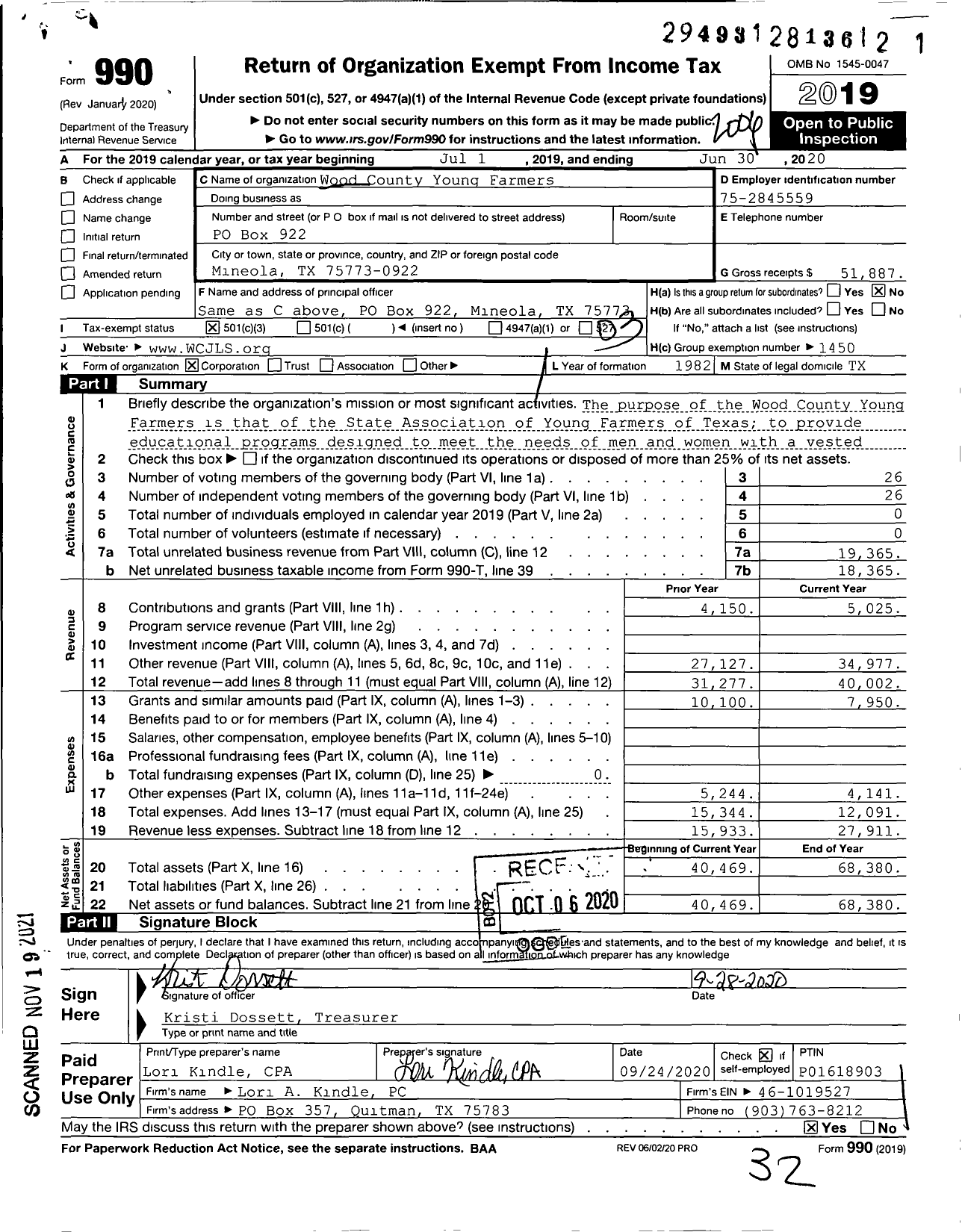 Image of first page of 2019 Form 990 for Wood County Young Farmers