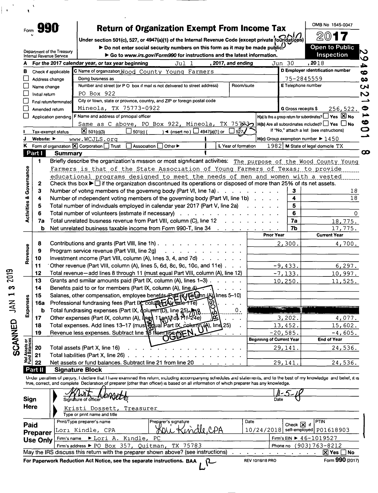 Image of first page of 2017 Form 990 for Wood County Young Farmers