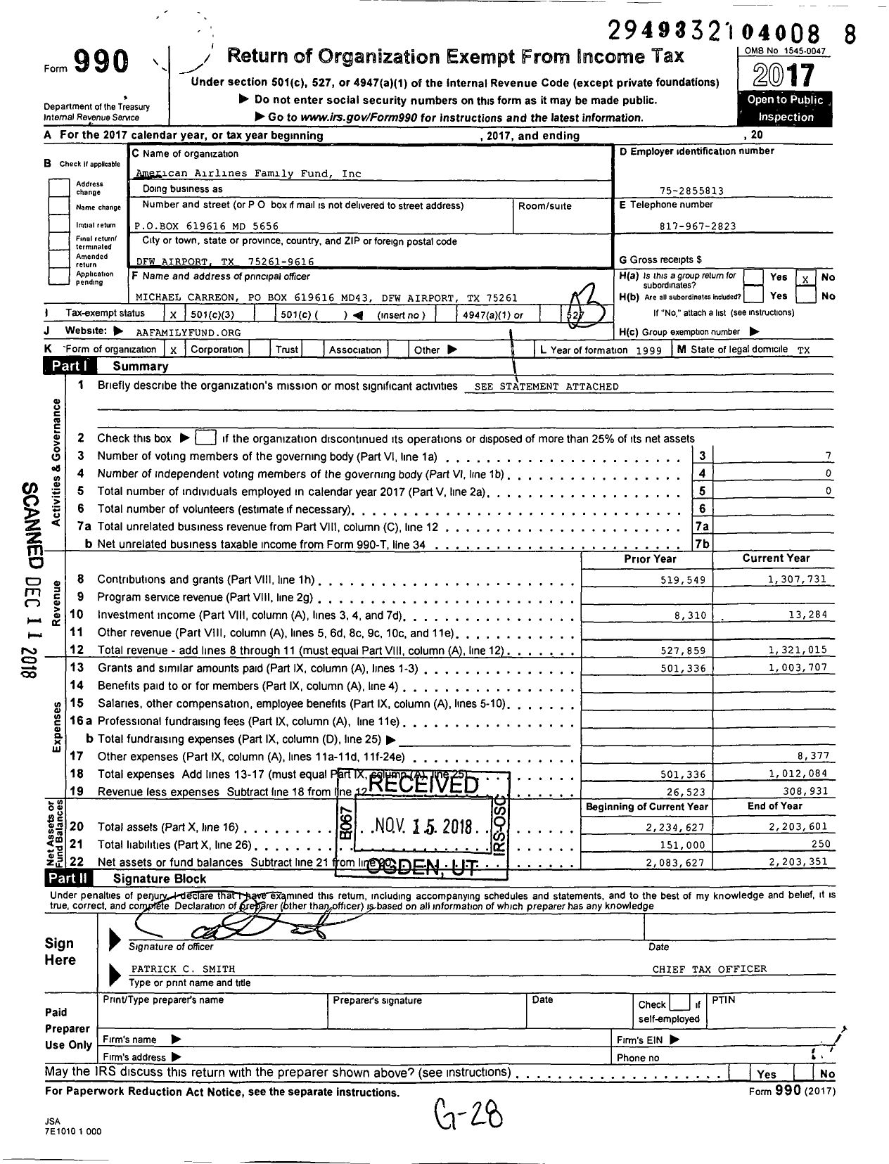 Image of first page of 2017 Form 990 for American Airlines Family Fund