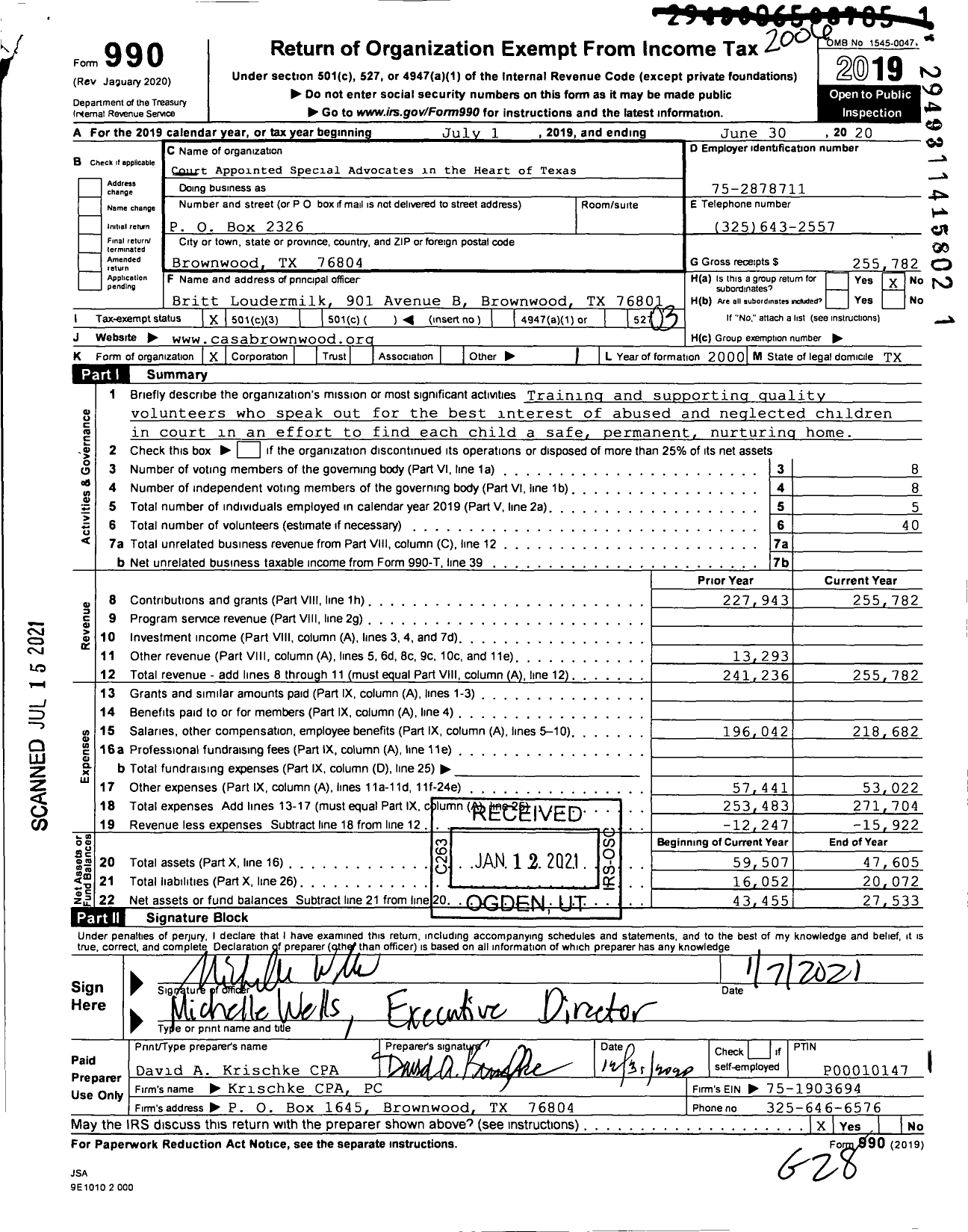 Image of first page of 2019 Form 990 for Court Appointed Special Advocates in the Heart of Texas