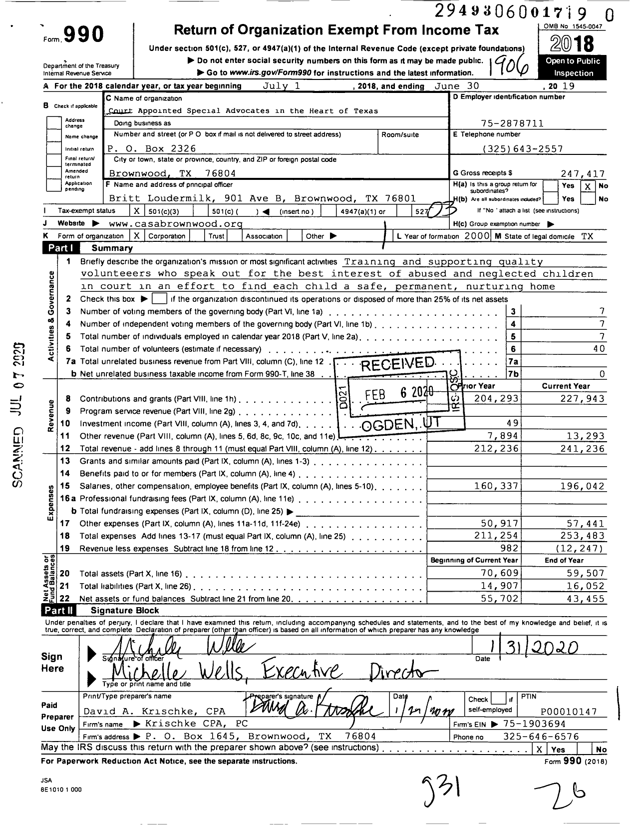 Image of first page of 2018 Form 990 for Court Appointed Special Advocates in the Heart of Texas