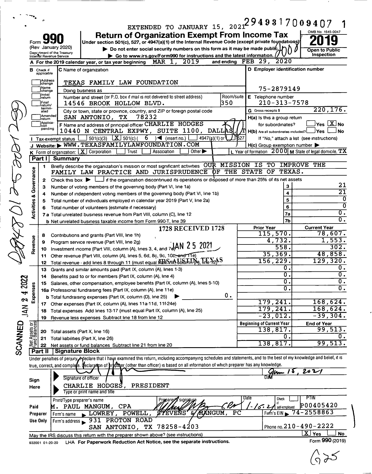 Image of first page of 2019 Form 990O for Texas Family Law Foundation