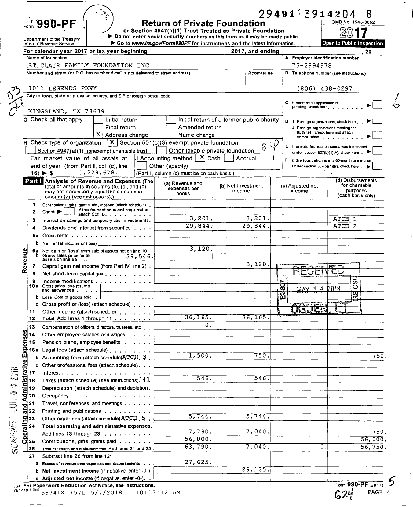 Image of first page of 2017 Form 990PF for St Clair Family Foundation