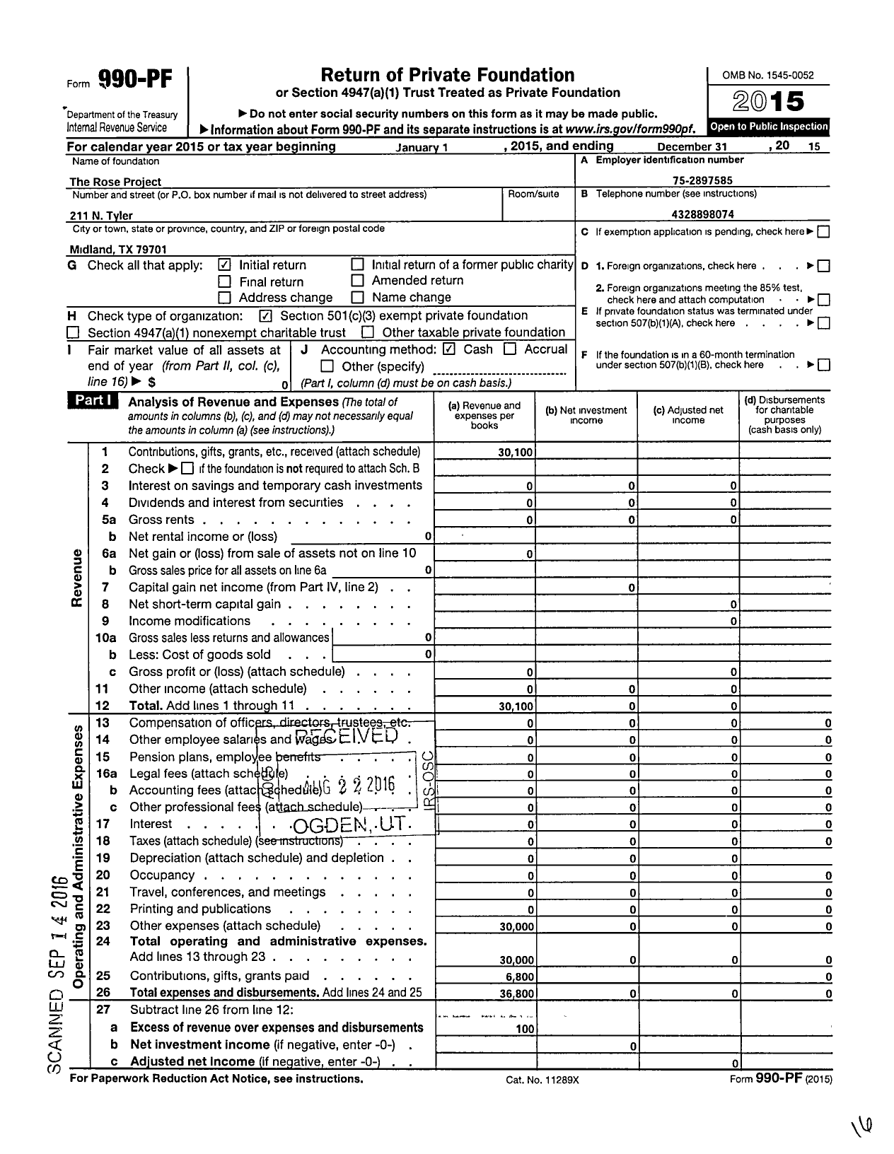 Image of first page of 2015 Form 990PF for Rose Project