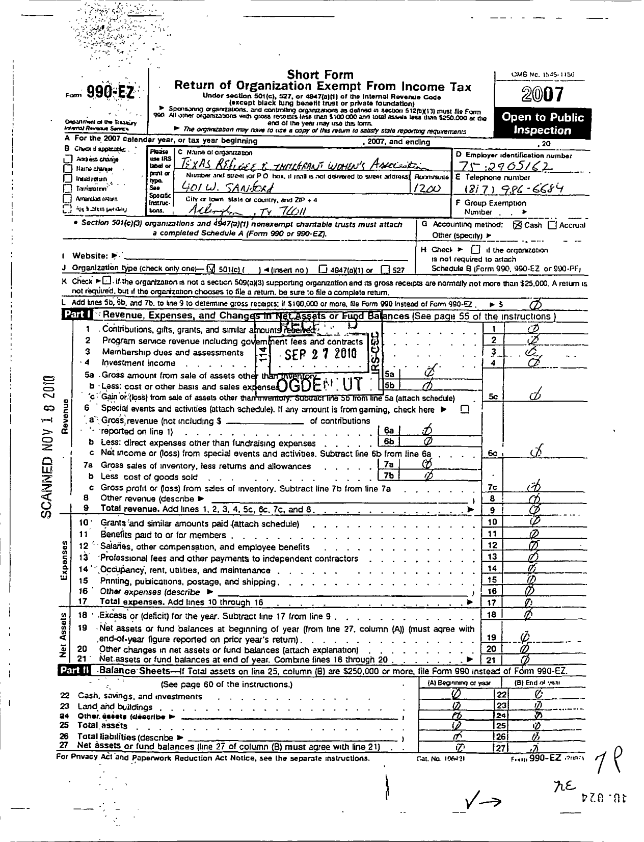 Image of first page of 2007 Form 990EO for Texas Refugee and Immigrant Womens Association