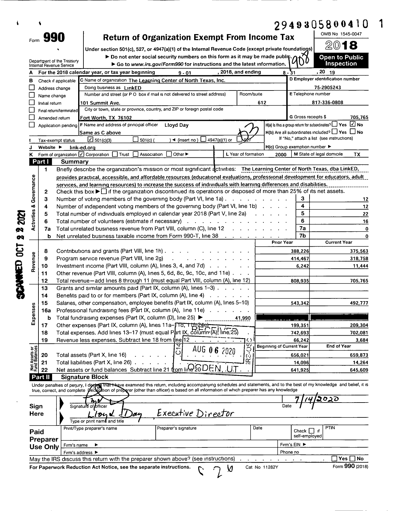 Image of first page of 2018 Form 990 for LinkED