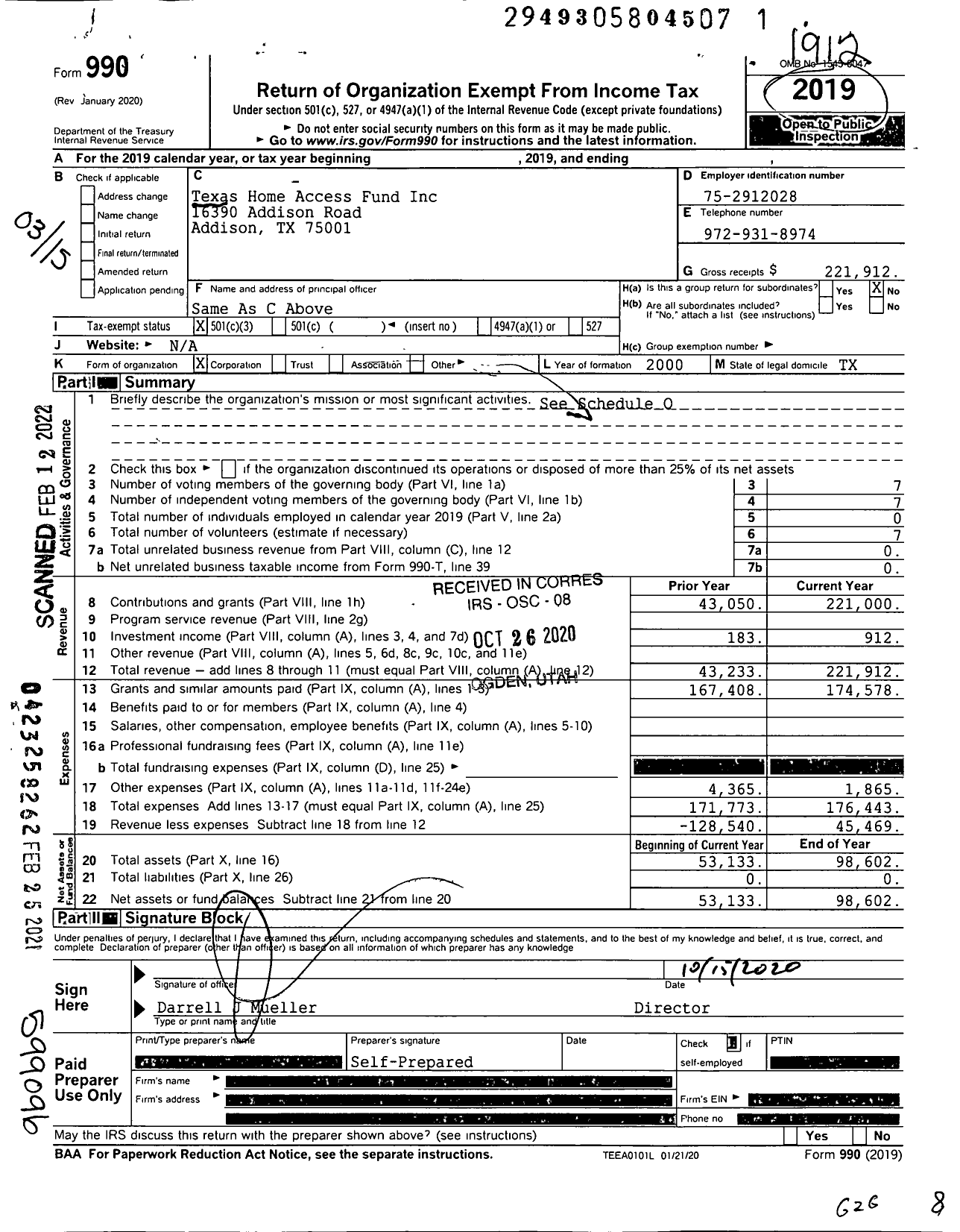 Image of first page of 2019 Form 990 for Texas Home Access Fund