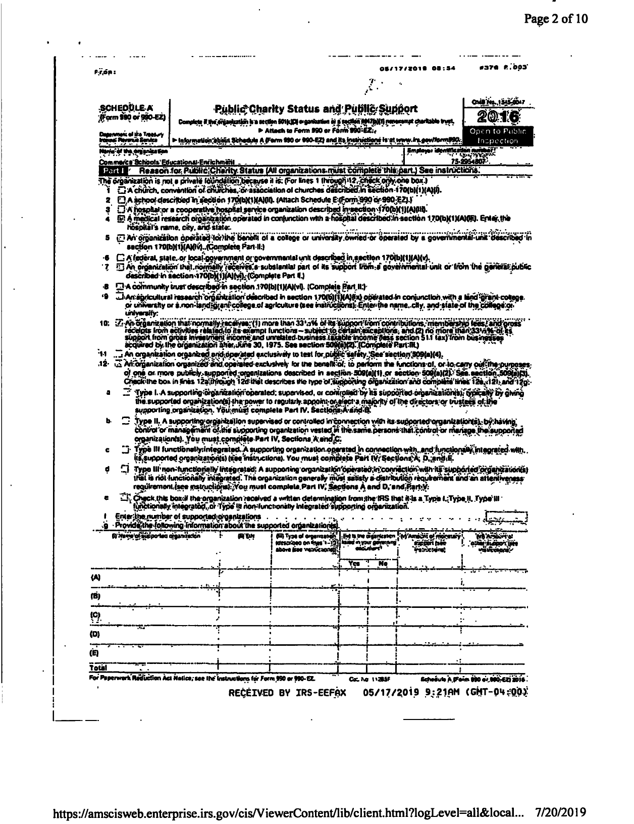 Image of first page of 2015 Form 990ER for Commerce Schools Educational Enrichment Foundation