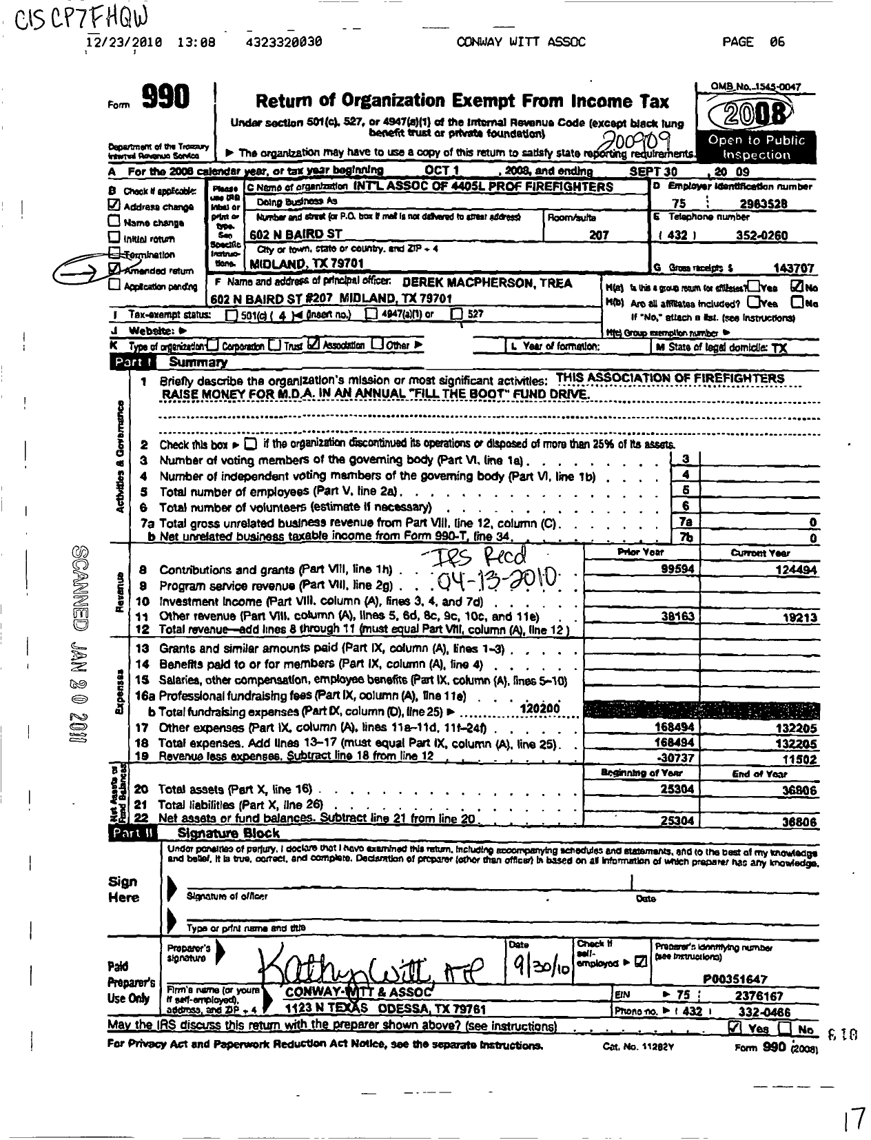 Image of first page of 2008 Form 990O for International Association of 4405l Professional Firefighters Associati