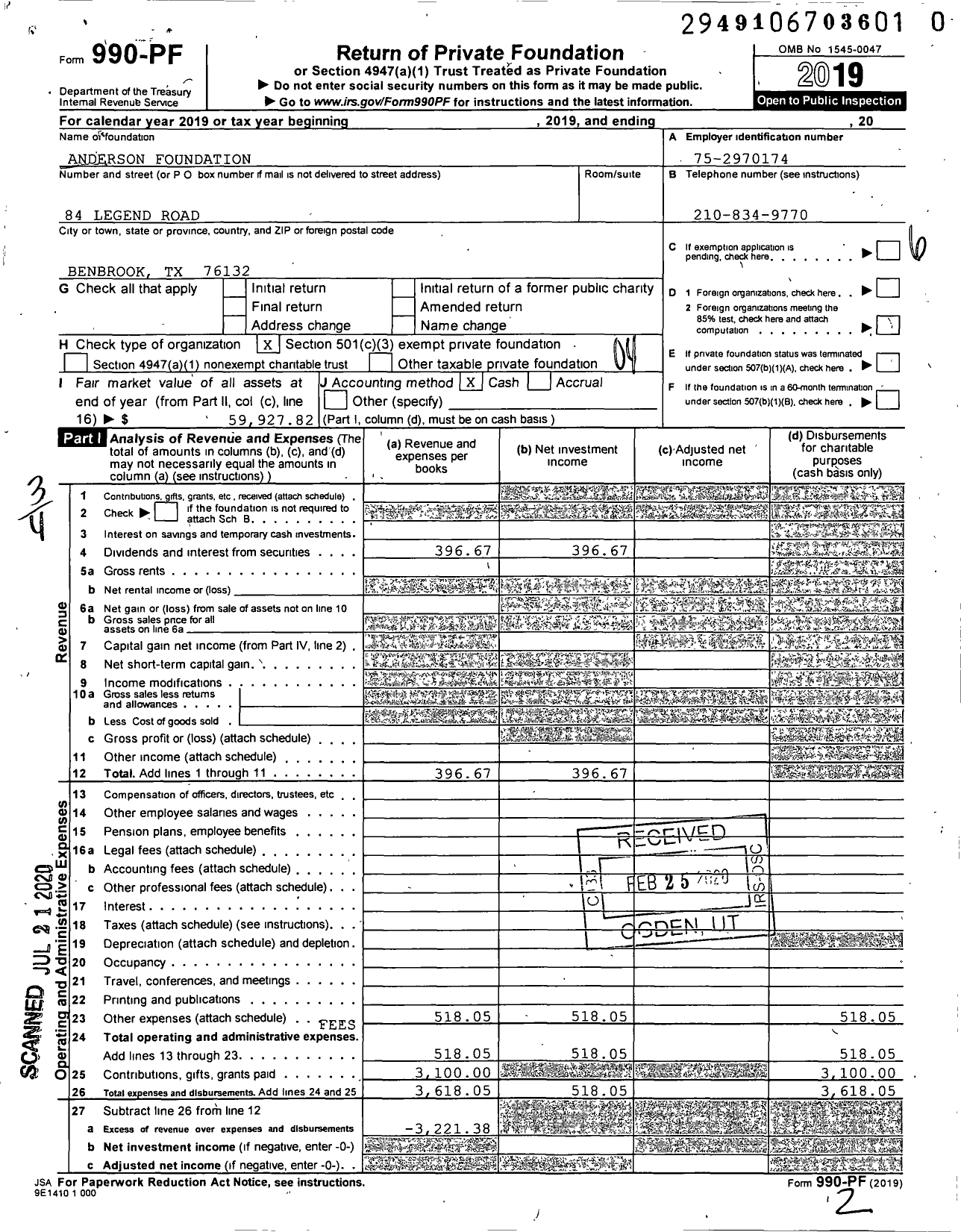 Image of first page of 2019 Form 990PR for Anderson Foundation