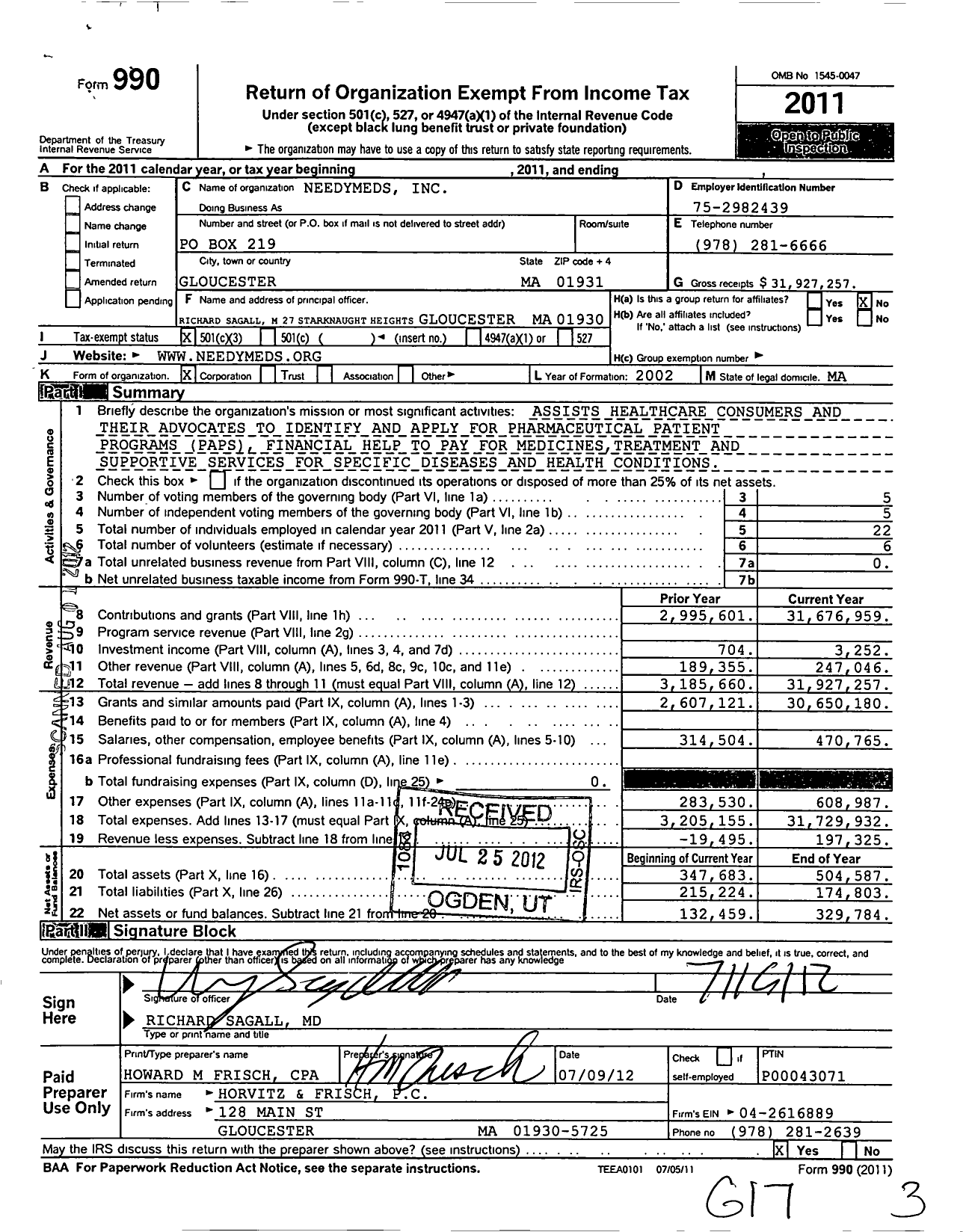 Image of first page of 2011 Form 990 for NeedyMeds