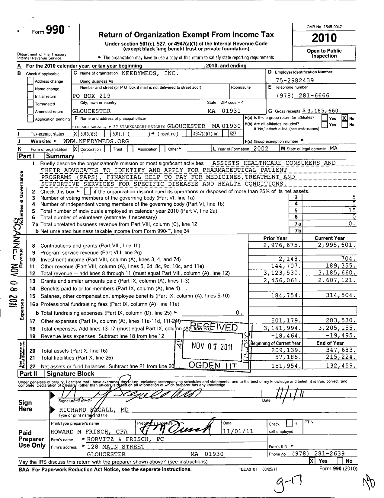 Image of first page of 2010 Form 990 for NeedyMeds