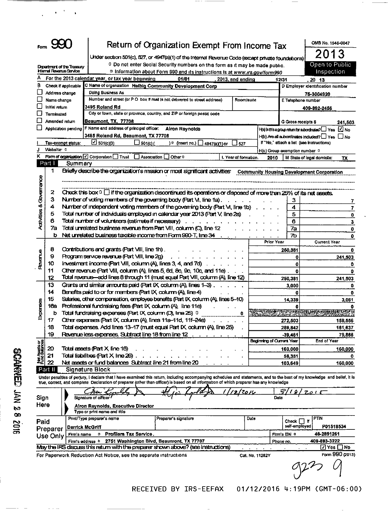 Image of first page of 2013 Form 990 for Helbig Community Development Corpor