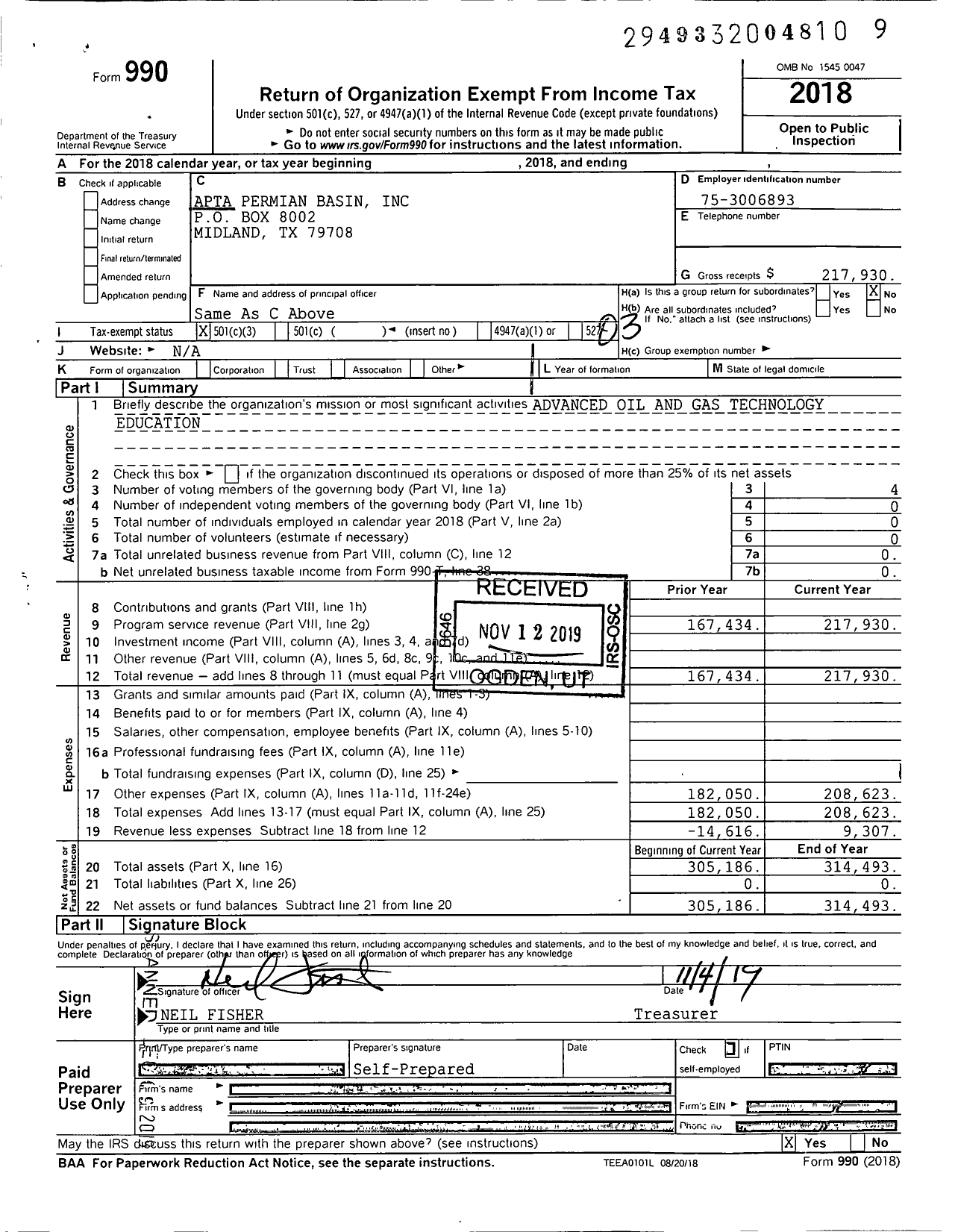 Image of first page of 2018 Form 990 for Apta Permian Basin