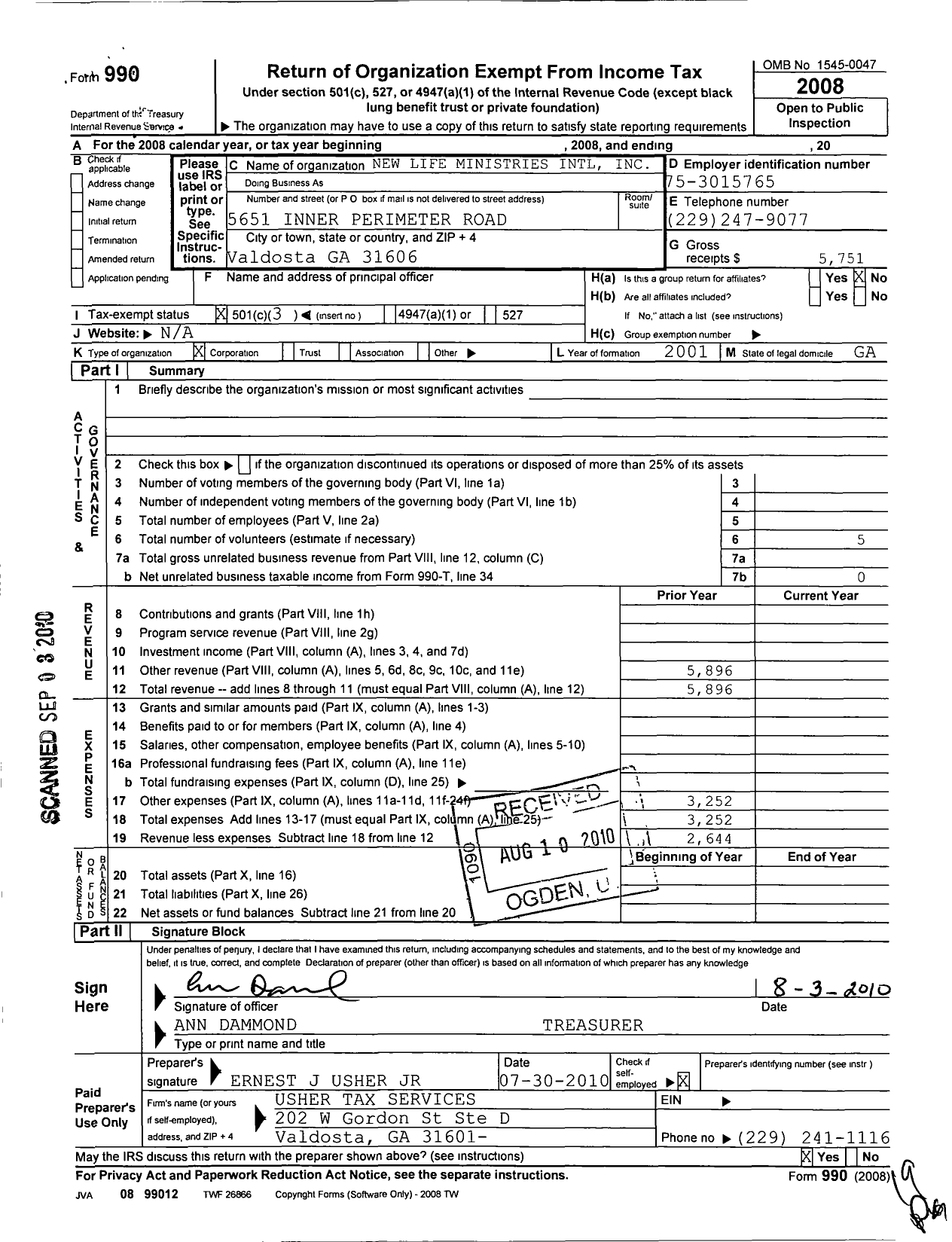 Image of first page of 2008 Form 990 for New Life Ministries International / Community Development Outreach Ctr