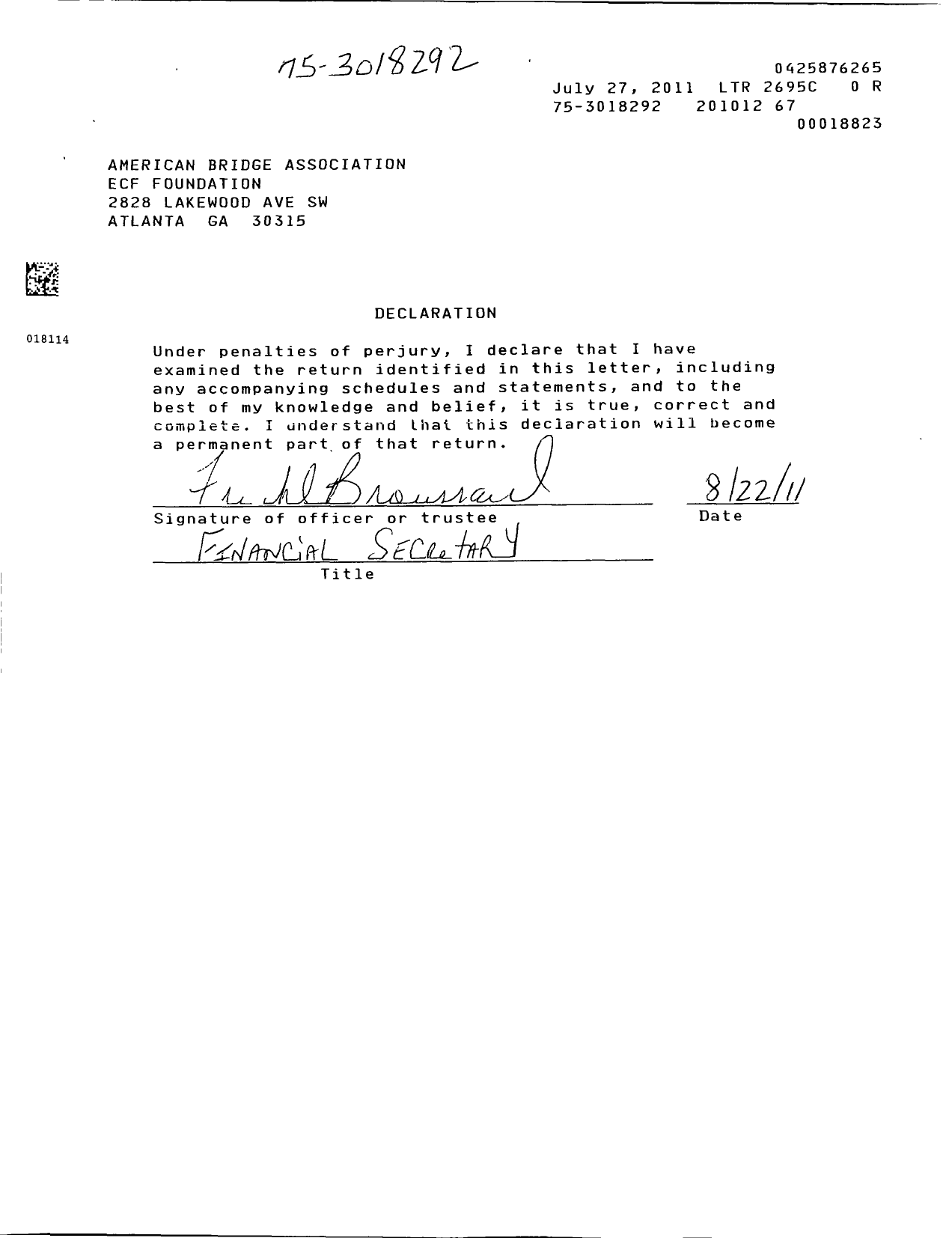 Image of first page of 2010 Form 990ER for American Bridge Association Educational and Charitable Foundtn