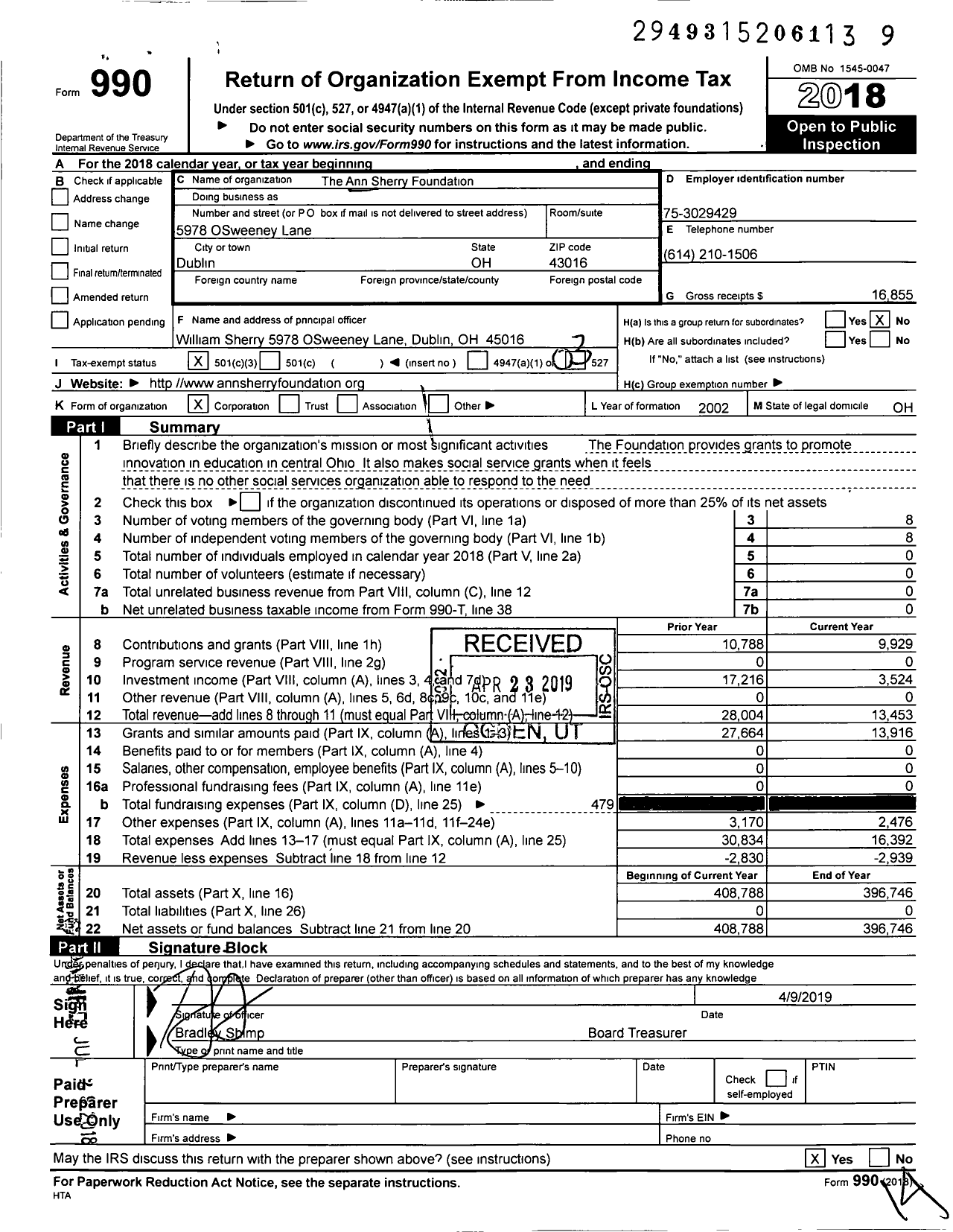 2018 Form 990 for Ann Sherry Foundation | Cause IQ