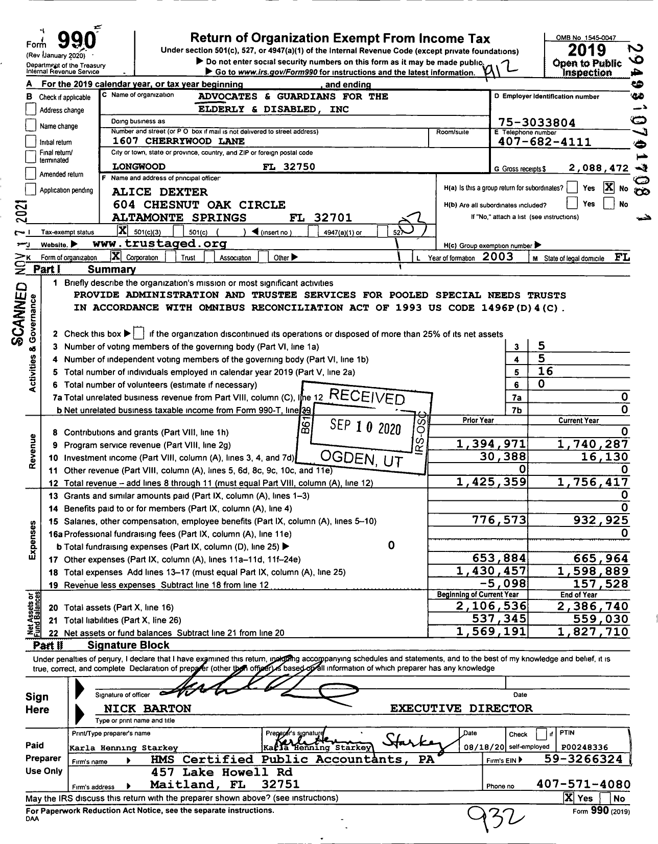 Image of first page of 2019 Form 990 for Advocates and Guardians for the Elderly and Disabled