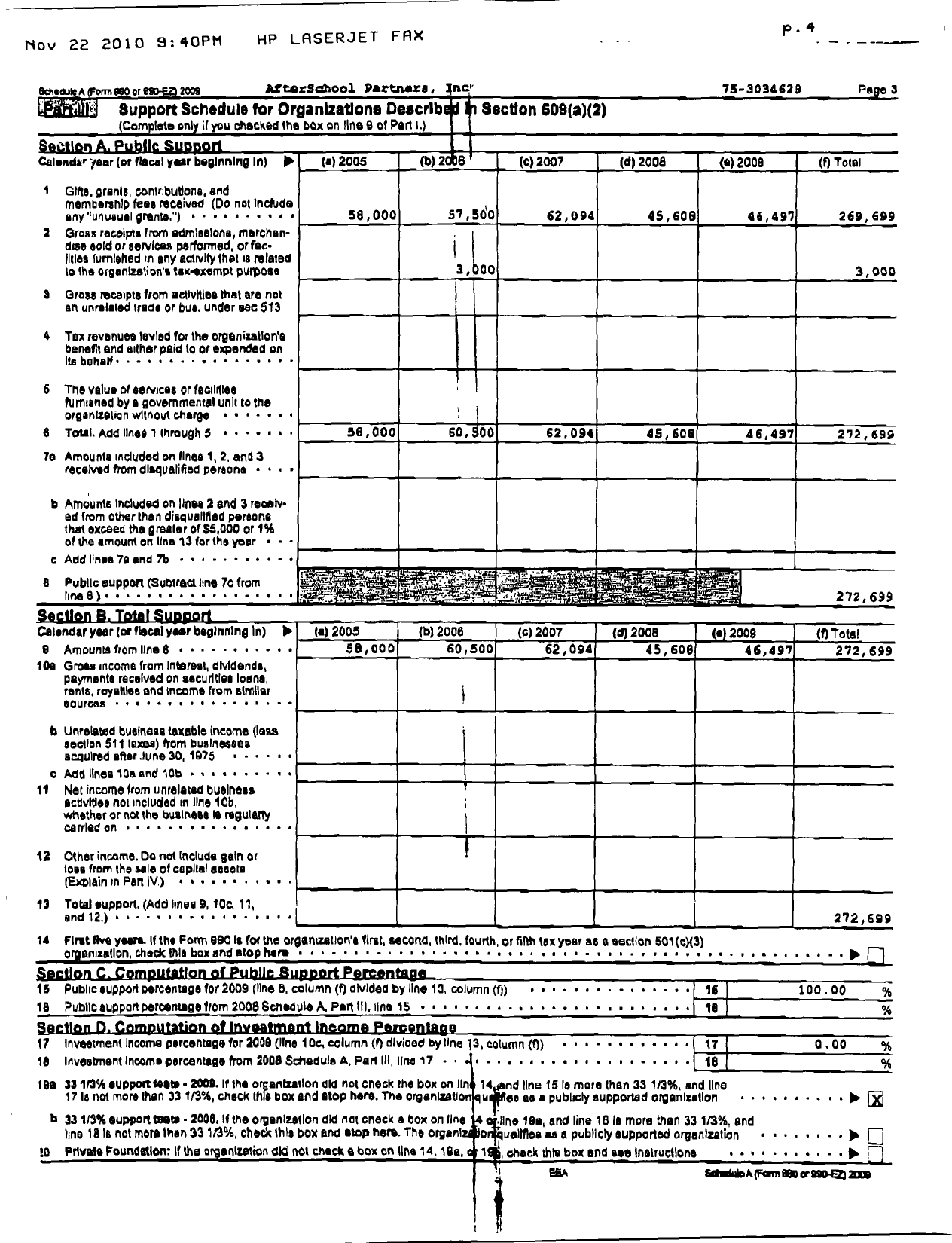 Image of first page of 2009 Form 990ER for AfterSchool Partners