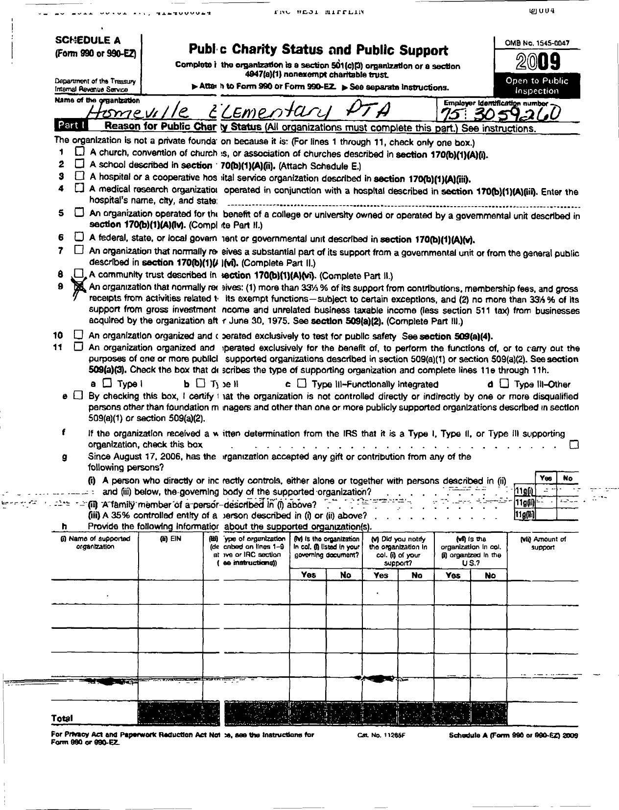 Image of first page of 2009 Form 990ER for PTA Pennsylvania Congress / Homeville Elementary PTA