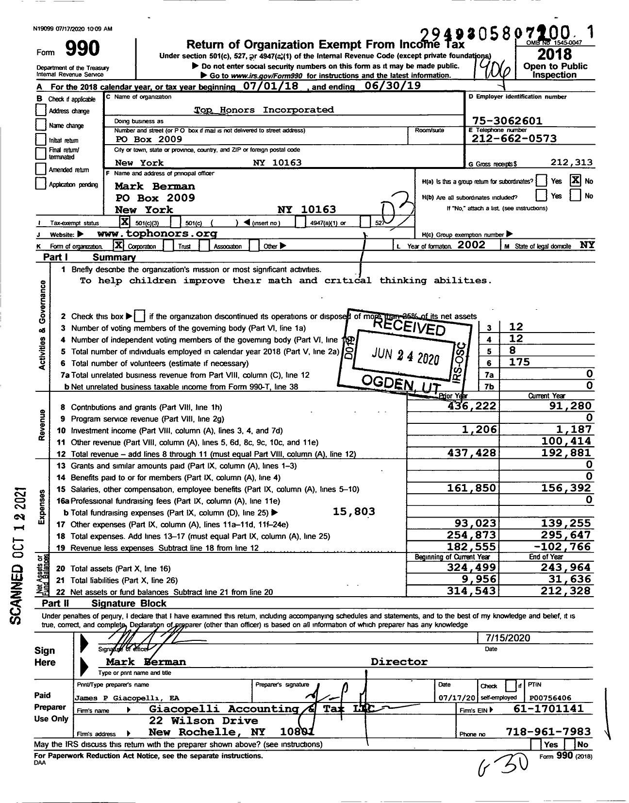 Image of first page of 2018 Form 990 for Common Denominator / Top Honors Incorporated