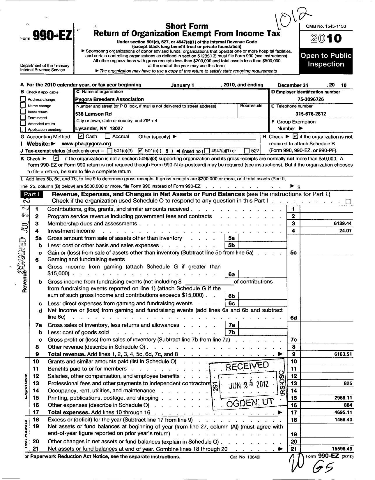 Image of first page of 2010 Form 990EO for Pygora Breeders Association