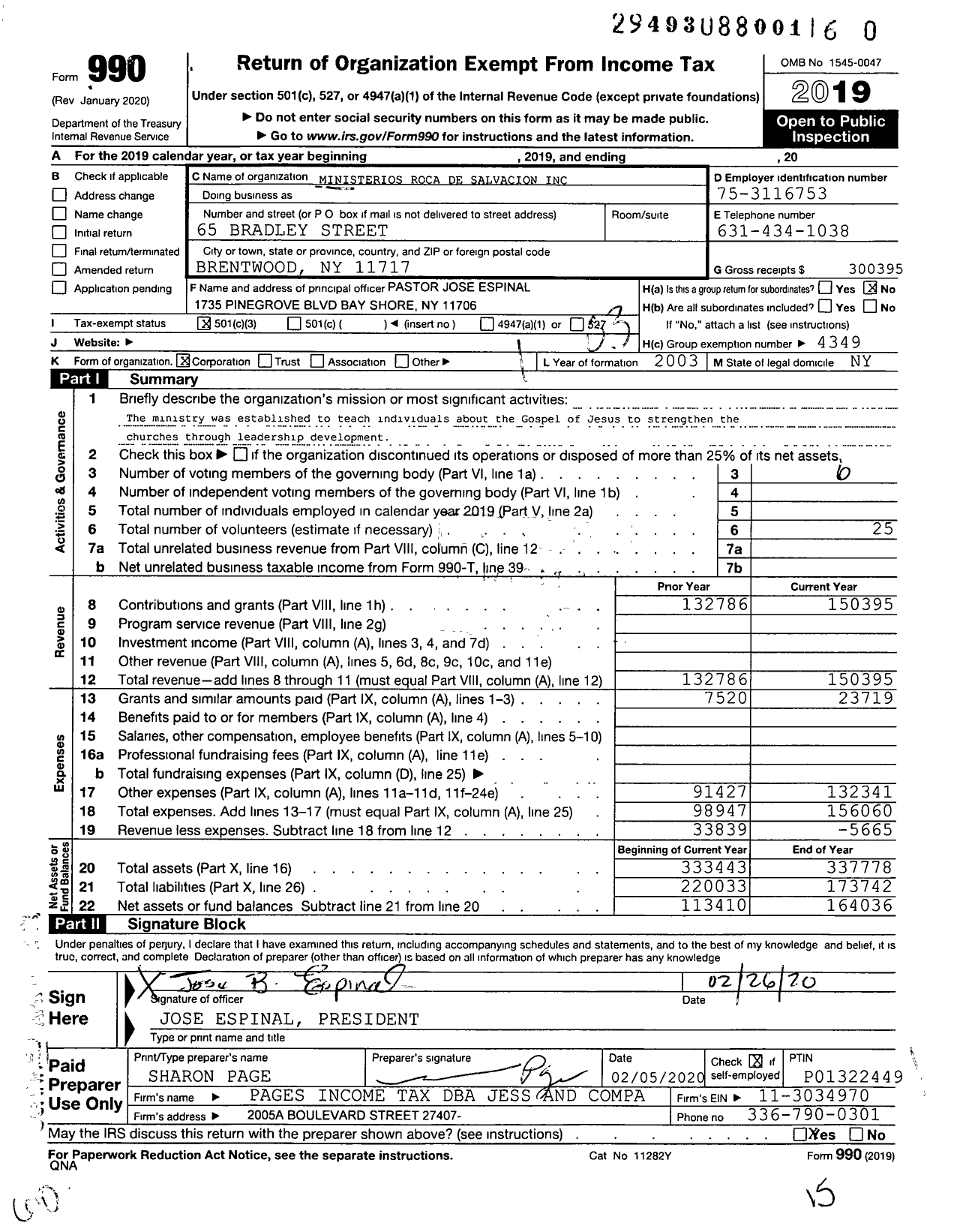 Image of first page of 2019 Form 990 for Ministerios Roca de Salvacion