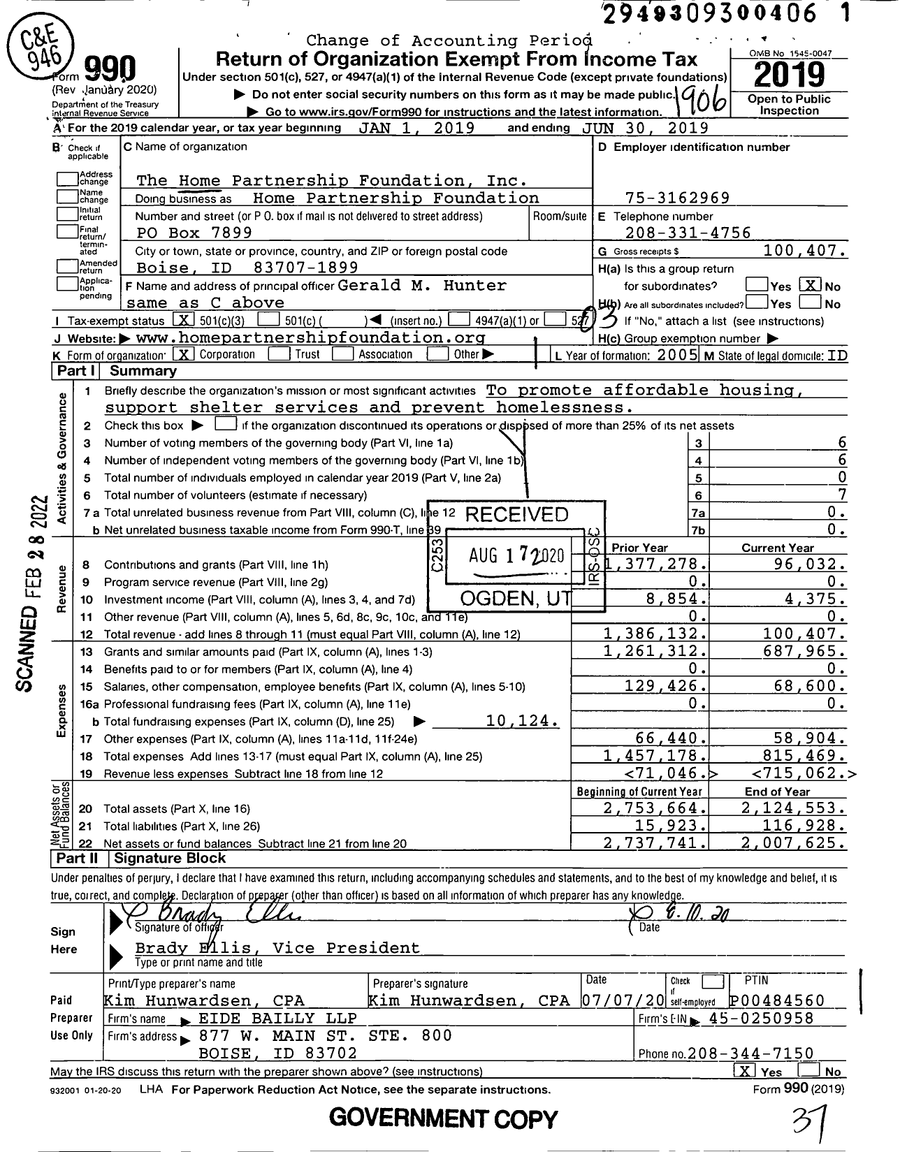 Image of first page of 2018 Form 990 for Home Partnership Foundation