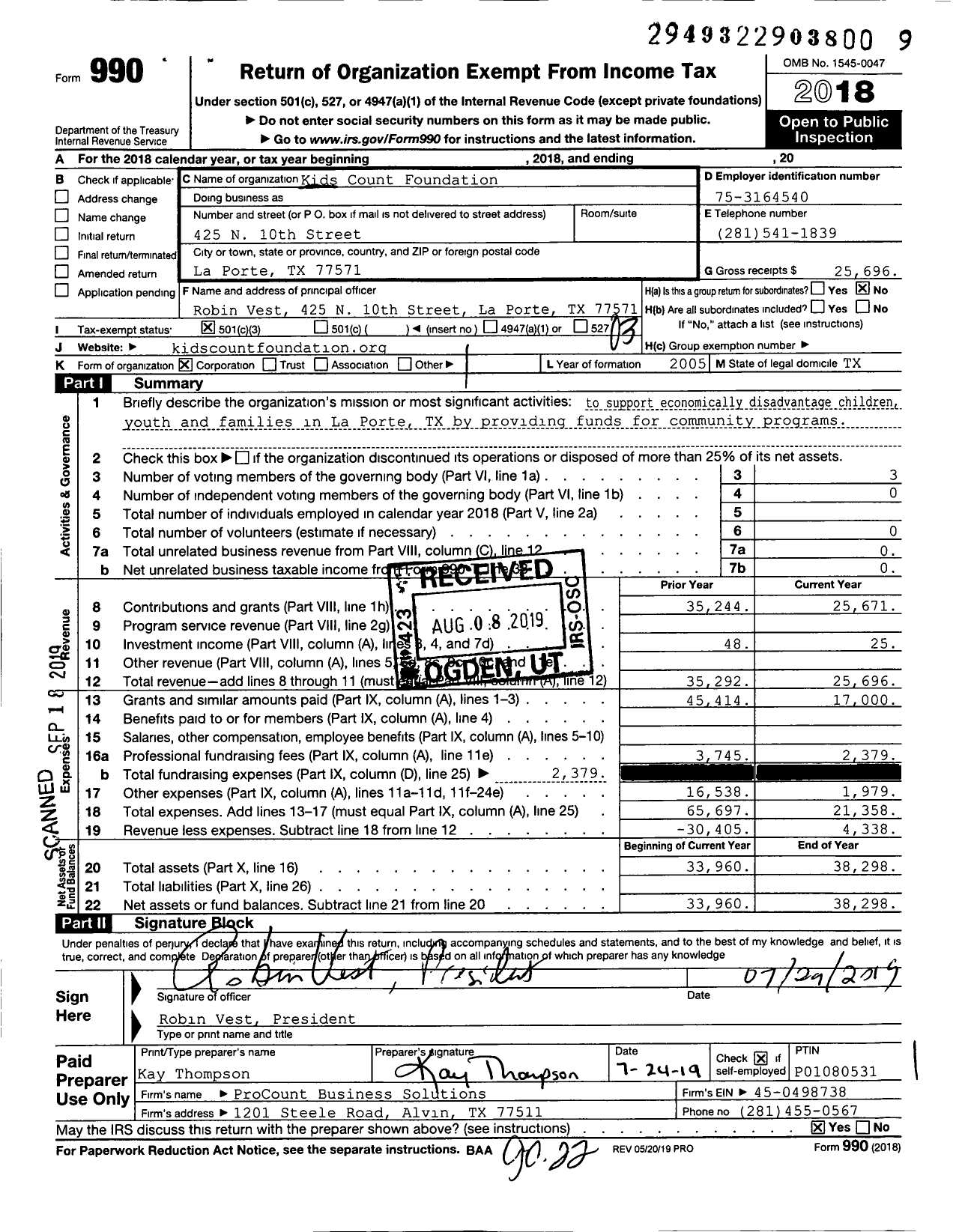 Image of first page of 2018 Form 990 for Karing for Children and Families