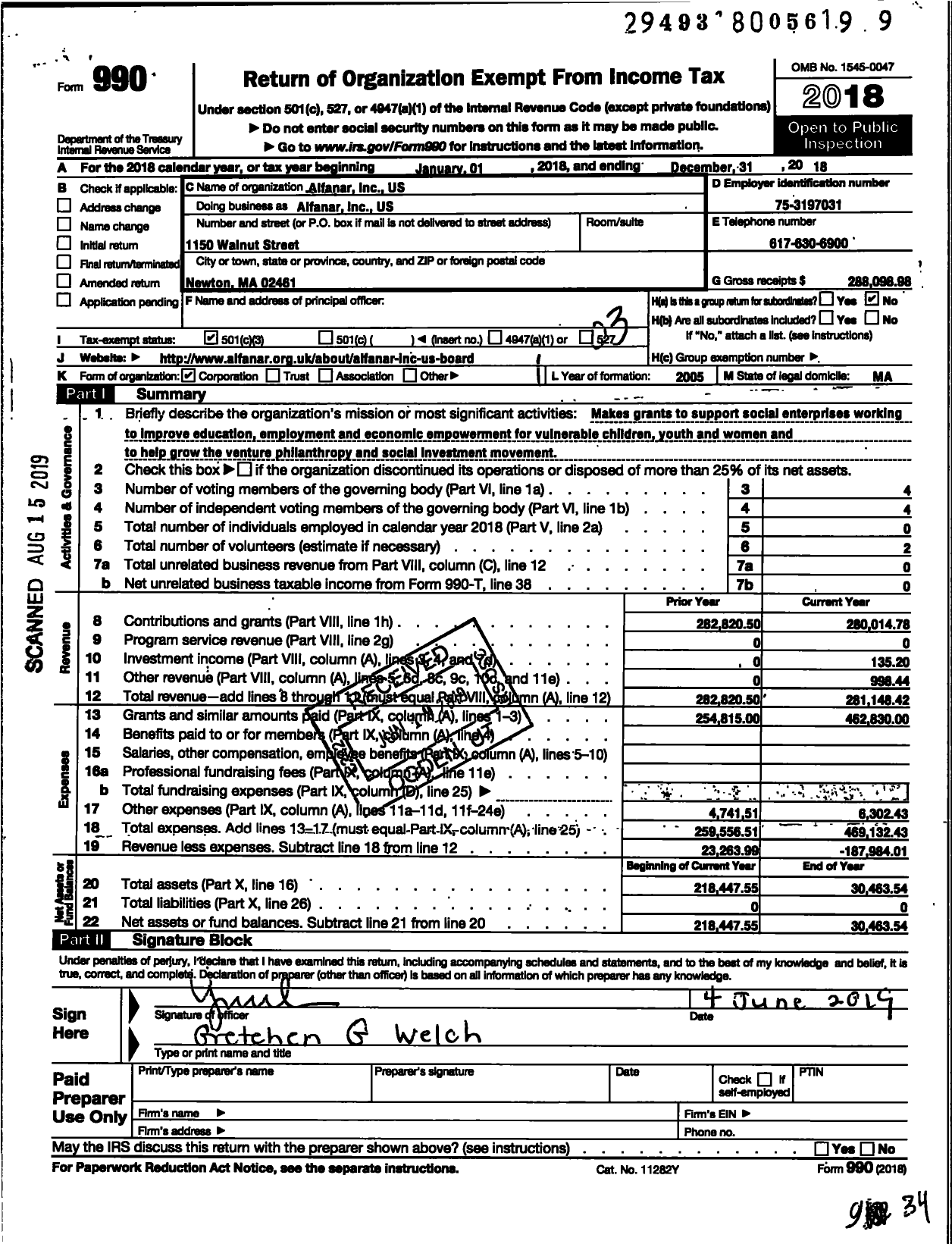 Image of first page of 2018 Form 990 for Alfanar Us