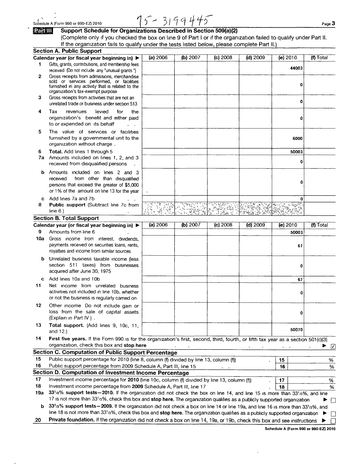 Image of first page of 2010 Form 990ER for Our Journey