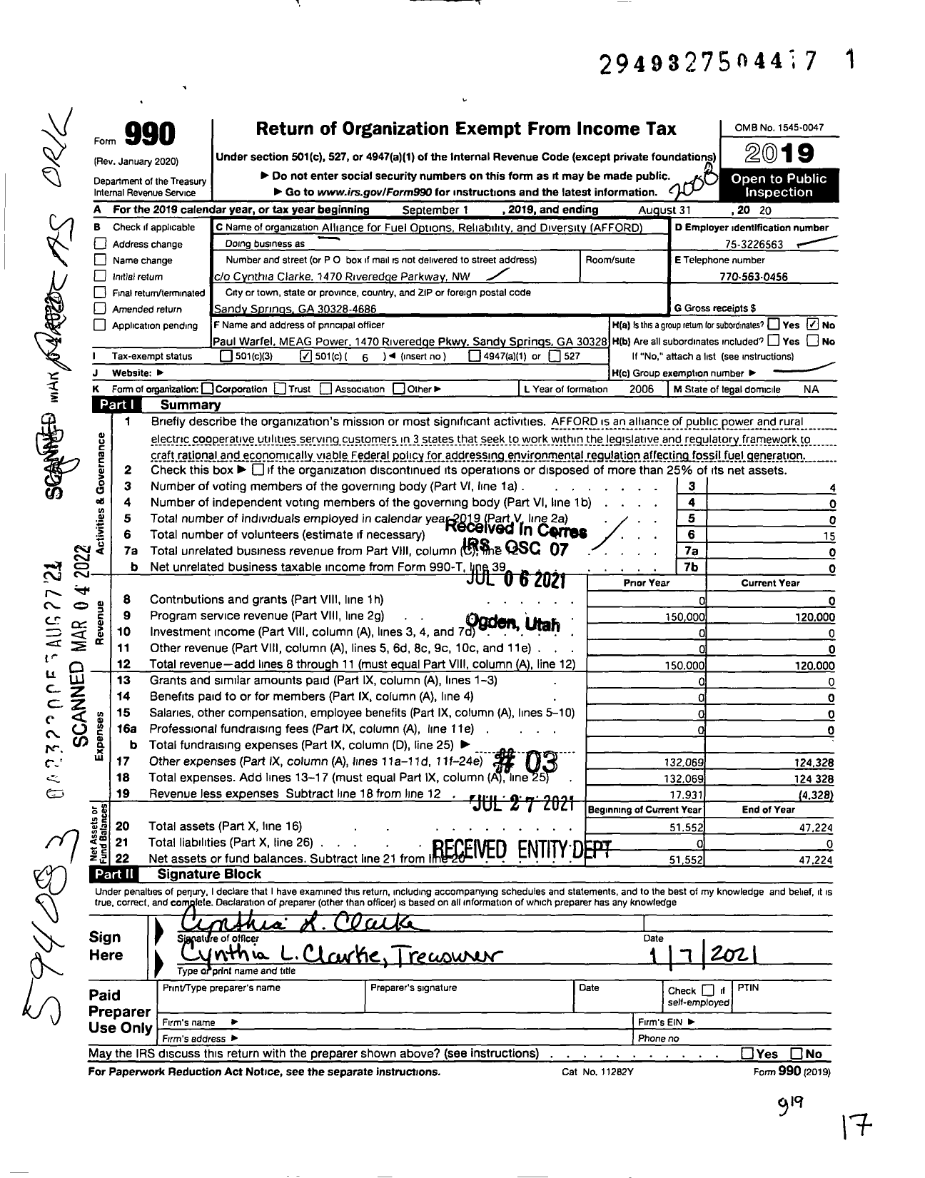 Image of first page of 2019 Form 990O for Alliance for Fuel Options Reliability and Diversity-Afford (AFFORD)