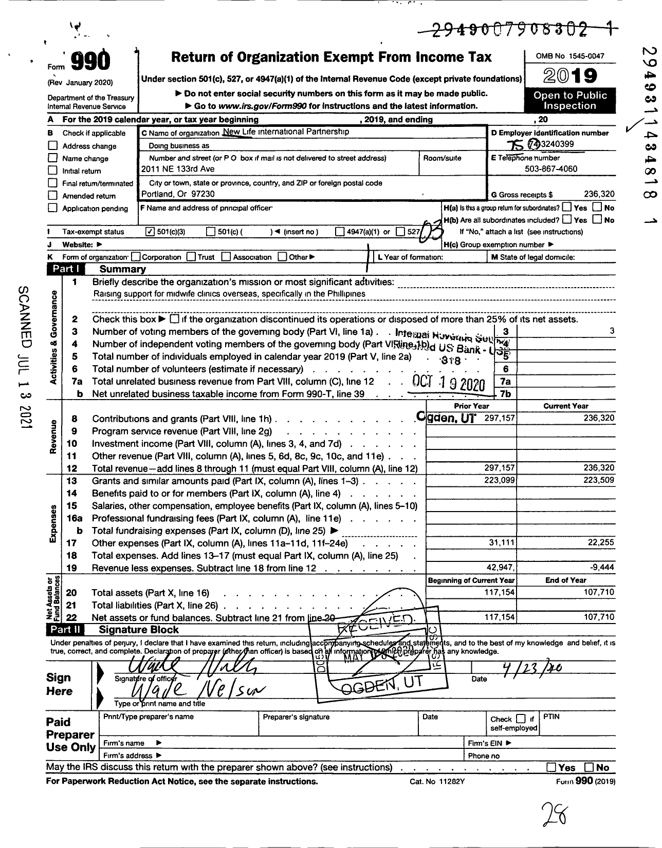 Image of first page of 2019 Form 990 for New Life International Development Partnership