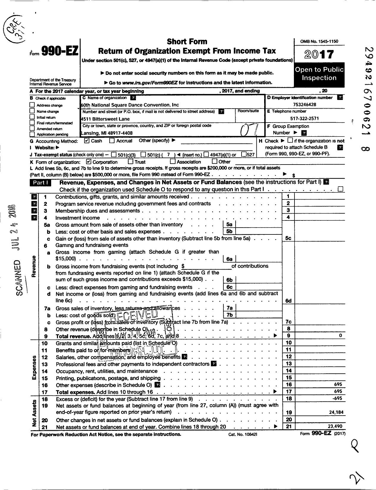 Image of first page of 2017 Form 990EO for 60th National Square Dance Convention