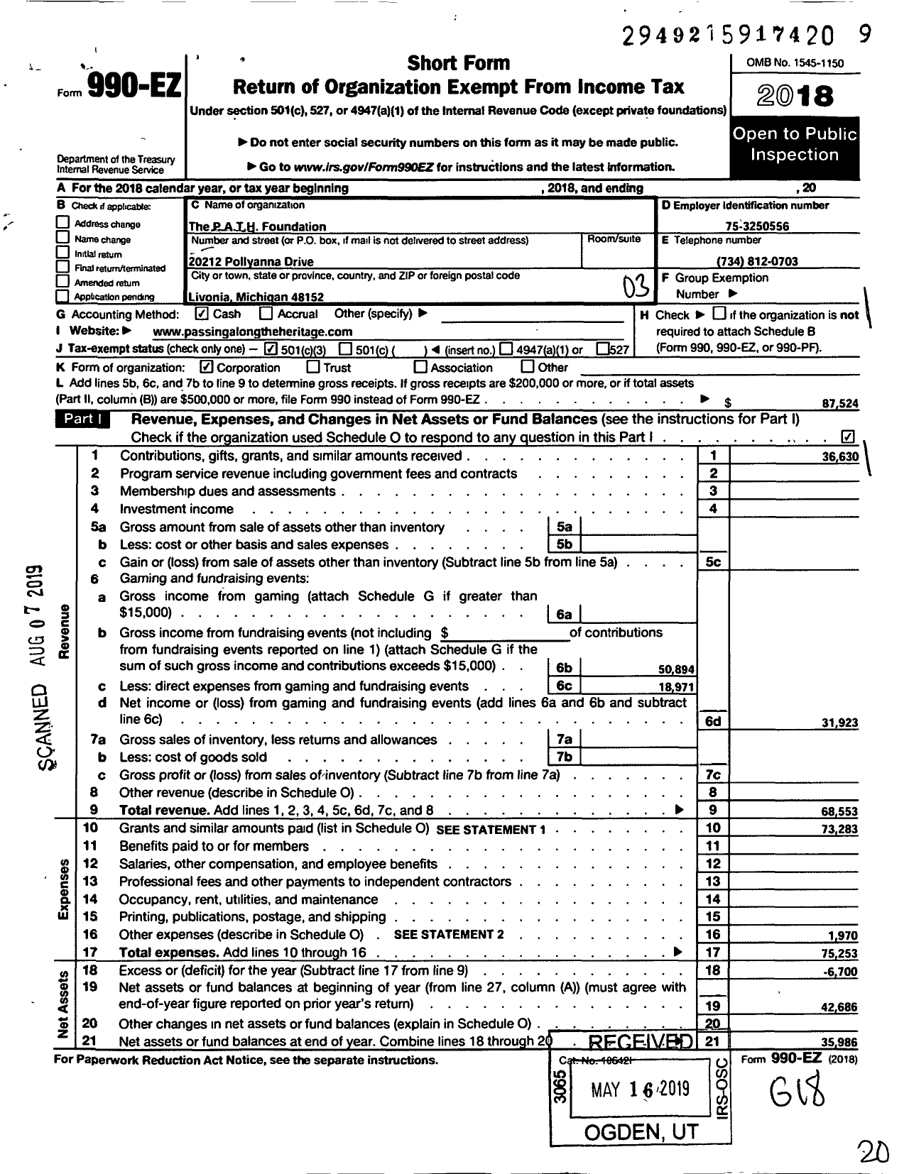 Image of first page of 2018 Form 990EZ for The Path Foundation