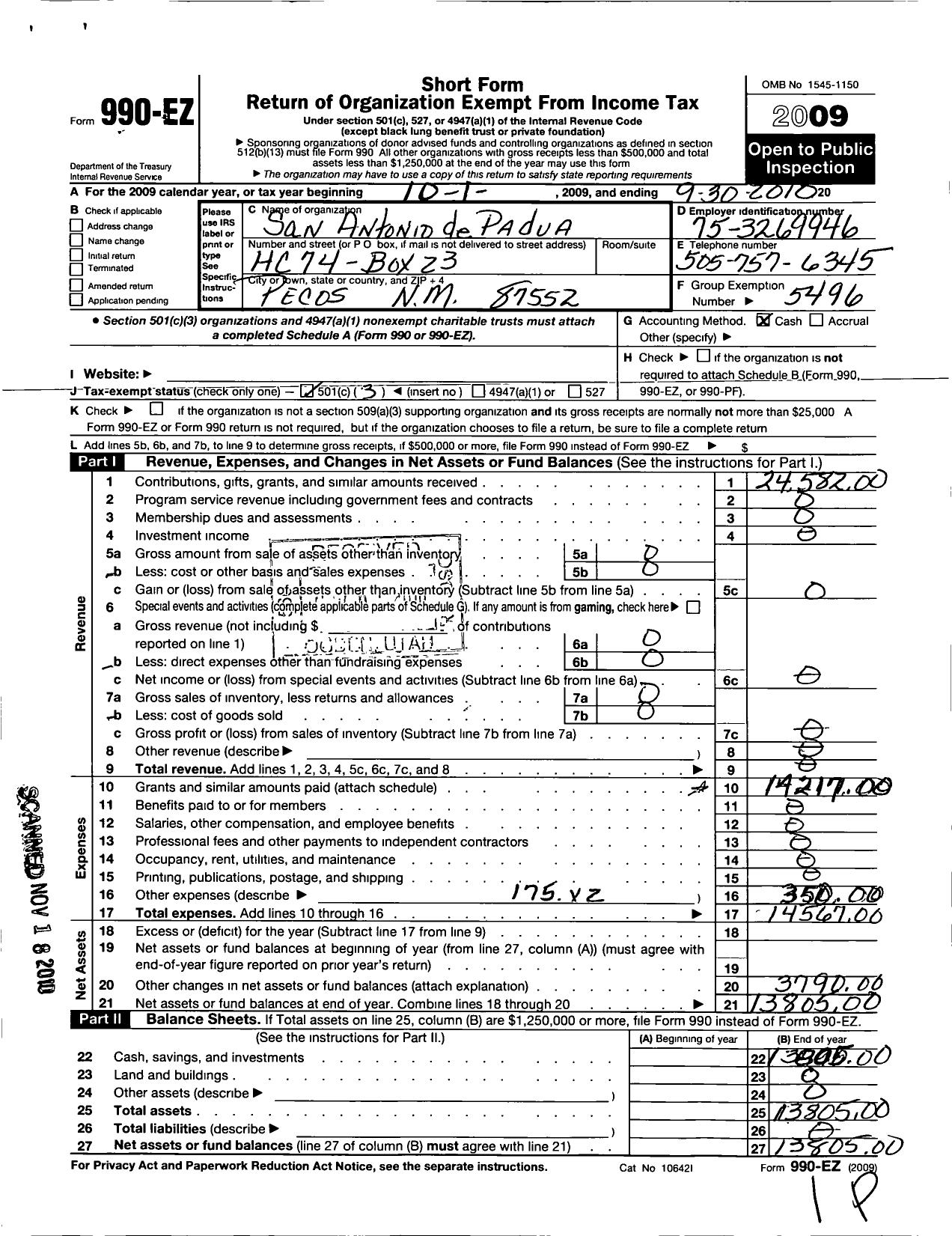 Image of first page of 2009 Form 990EZ for Society of ST. Vincent de Paul - St Vincent de Paul