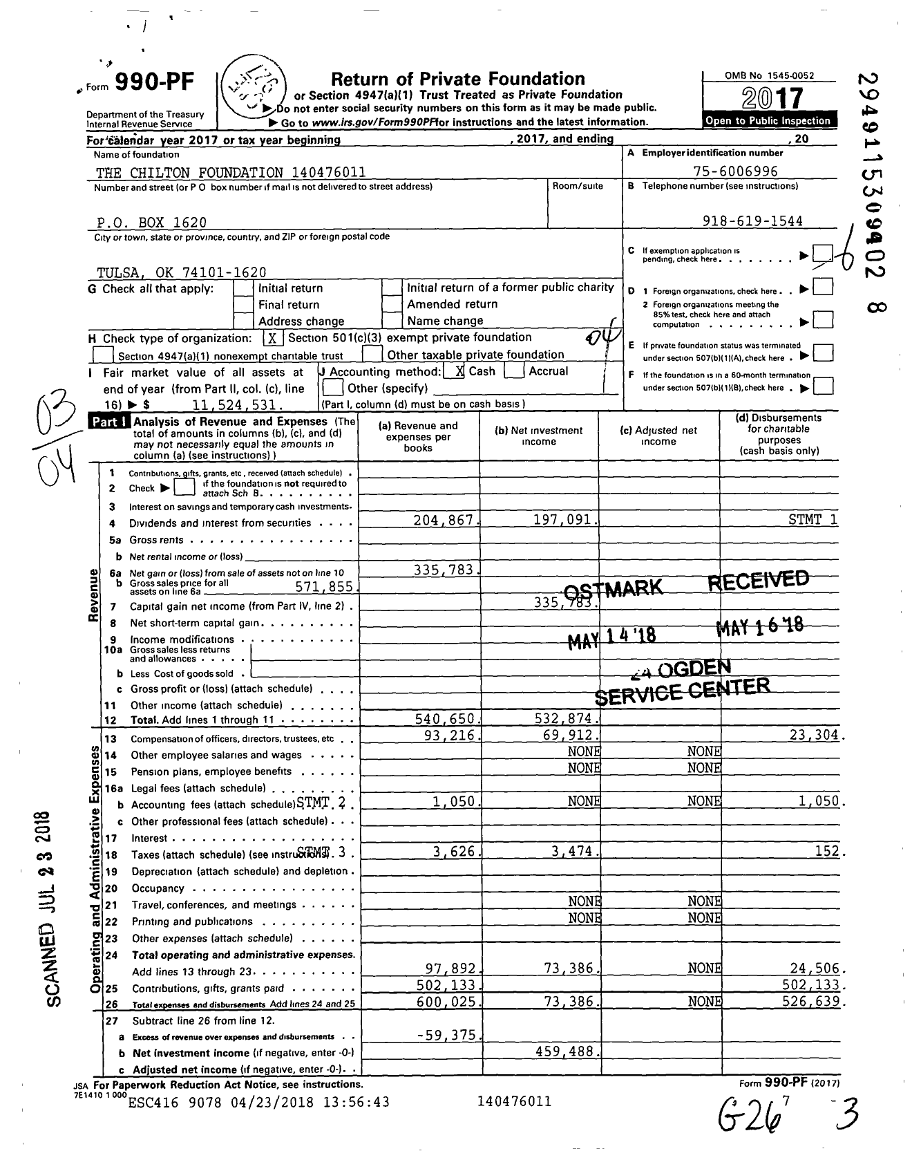 Image of first page of 2017 Form 990PF for The Chilton Foundation
