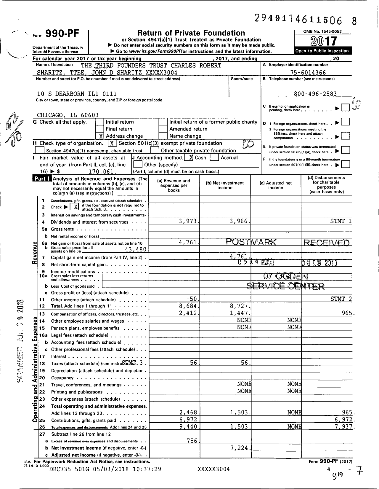 Image of first page of 2017 Form 990PF for The Third Founders Trust XXXXX3004