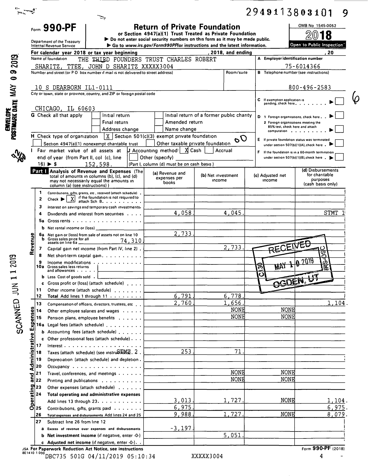 Image of first page of 2018 Form 990PF for The Third Founders Trust XXXXX3004