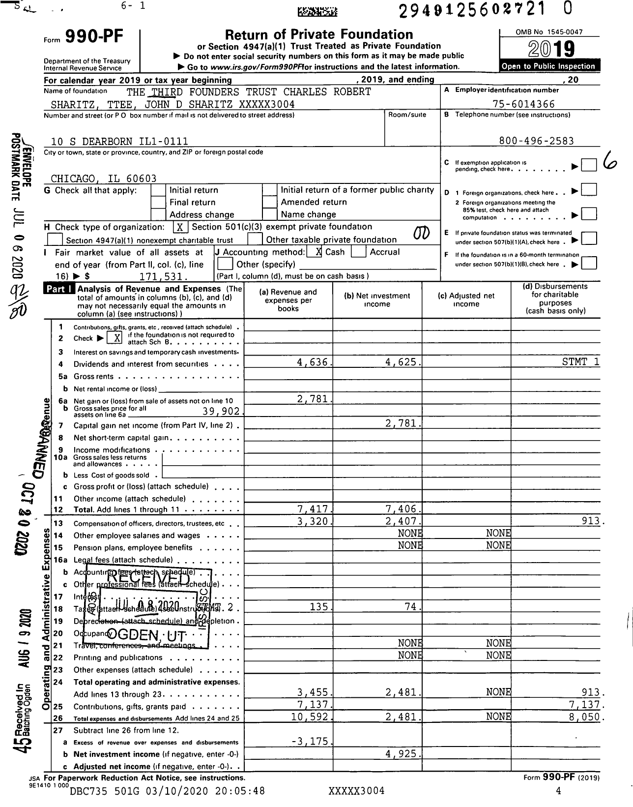 Image of first page of 2019 Form 990PR for The Third Founders Trust XXXXX3004