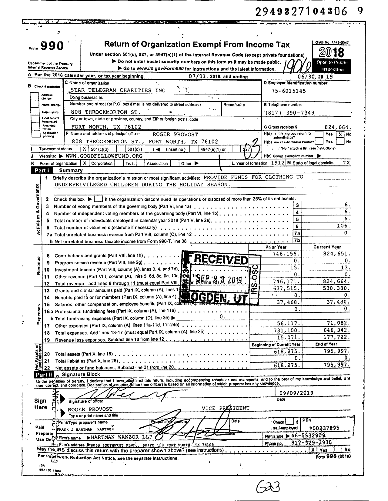 Image of first page of 2018 Form 990 for Star-Telegram Charities