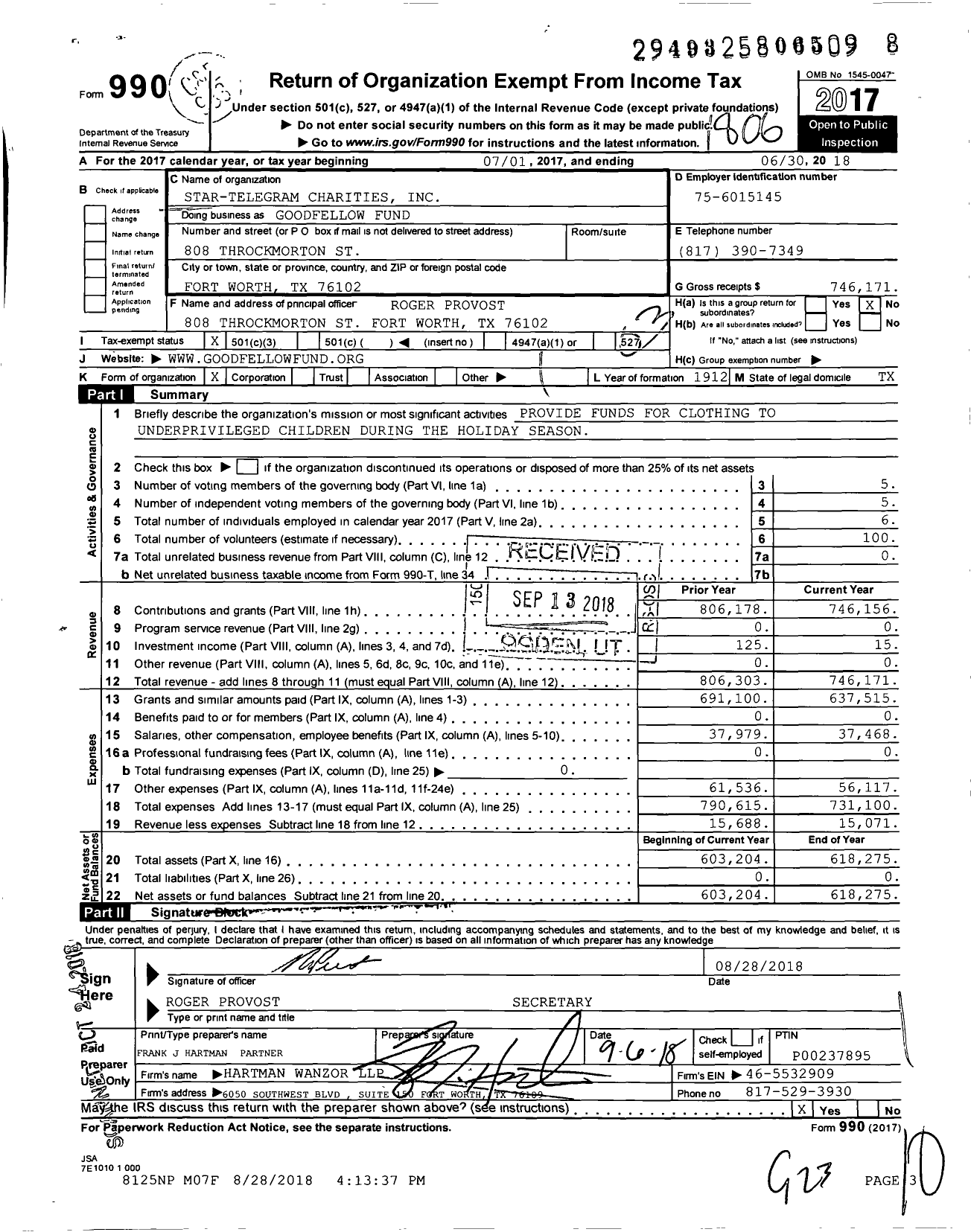 Image of first page of 2017 Form 990 for Star-Telegram Charities