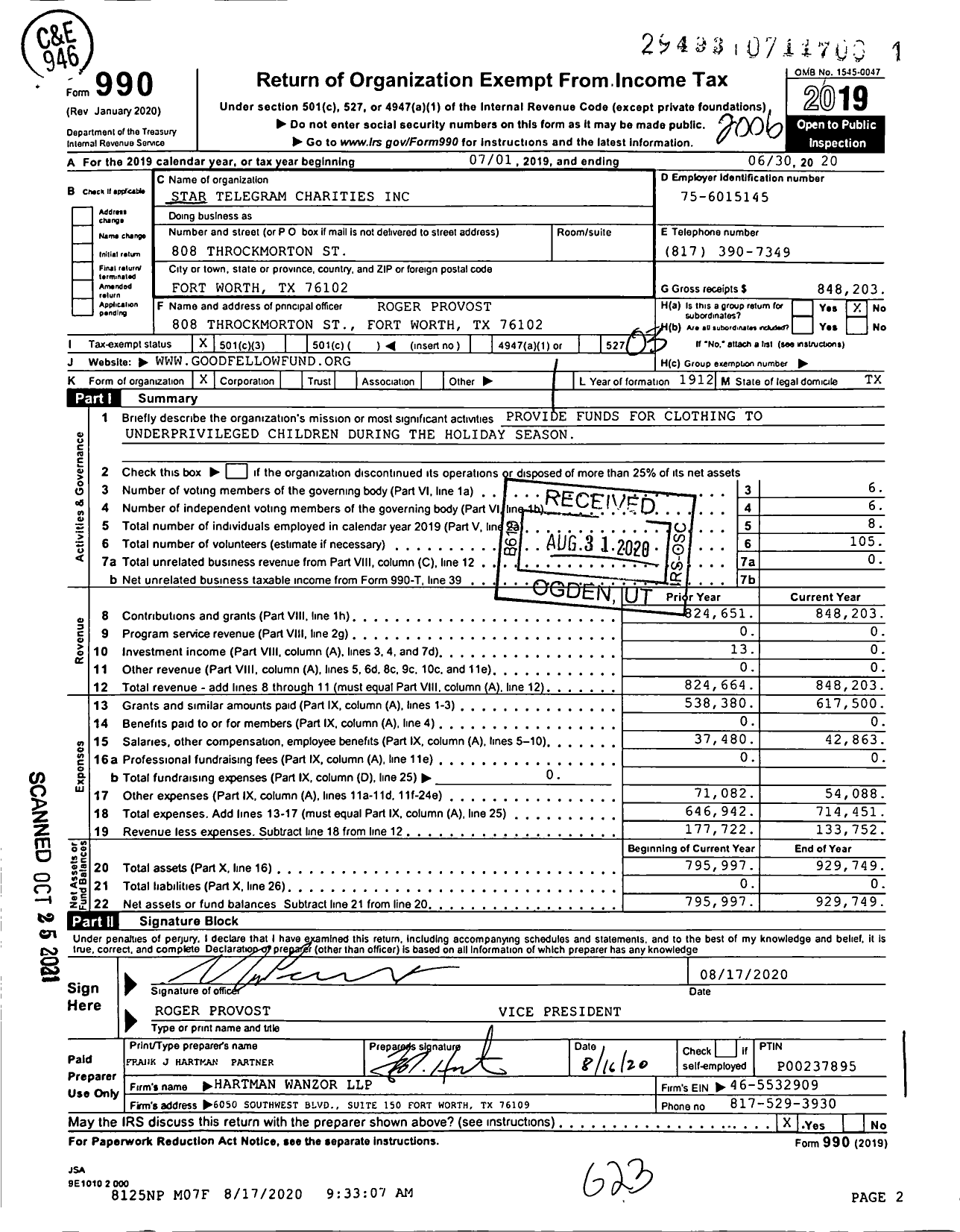 Image of first page of 2019 Form 990 for Star-Telegram Charities