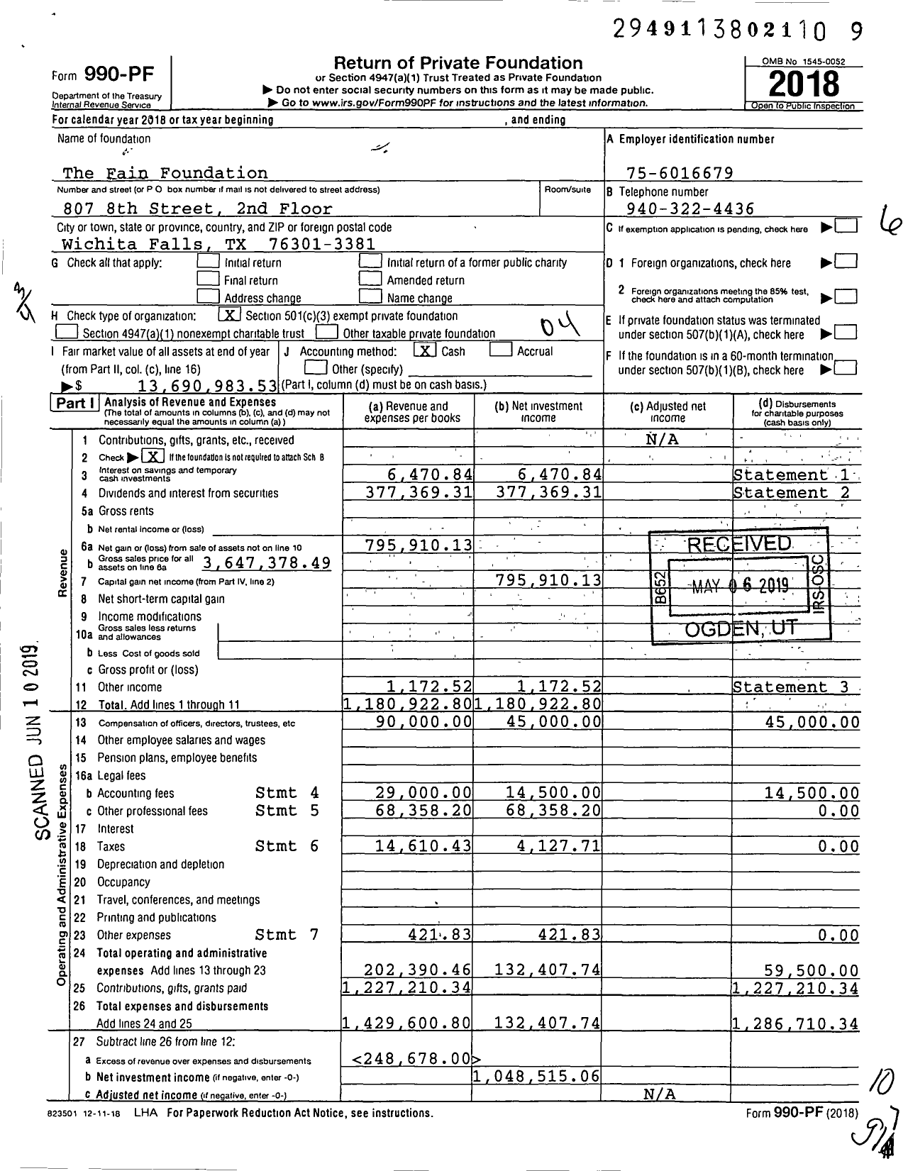Image of first page of 2018 Form 990PF for The Fain Foundation