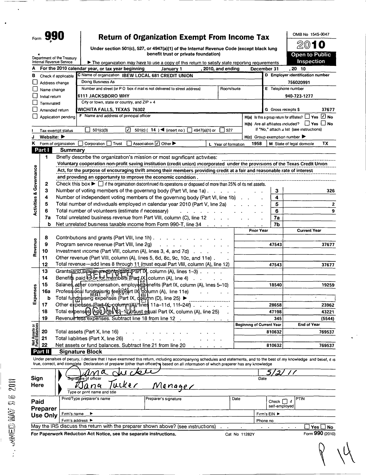Image of first page of 2010 Form 990O for IBEW Local 681 Credit Union