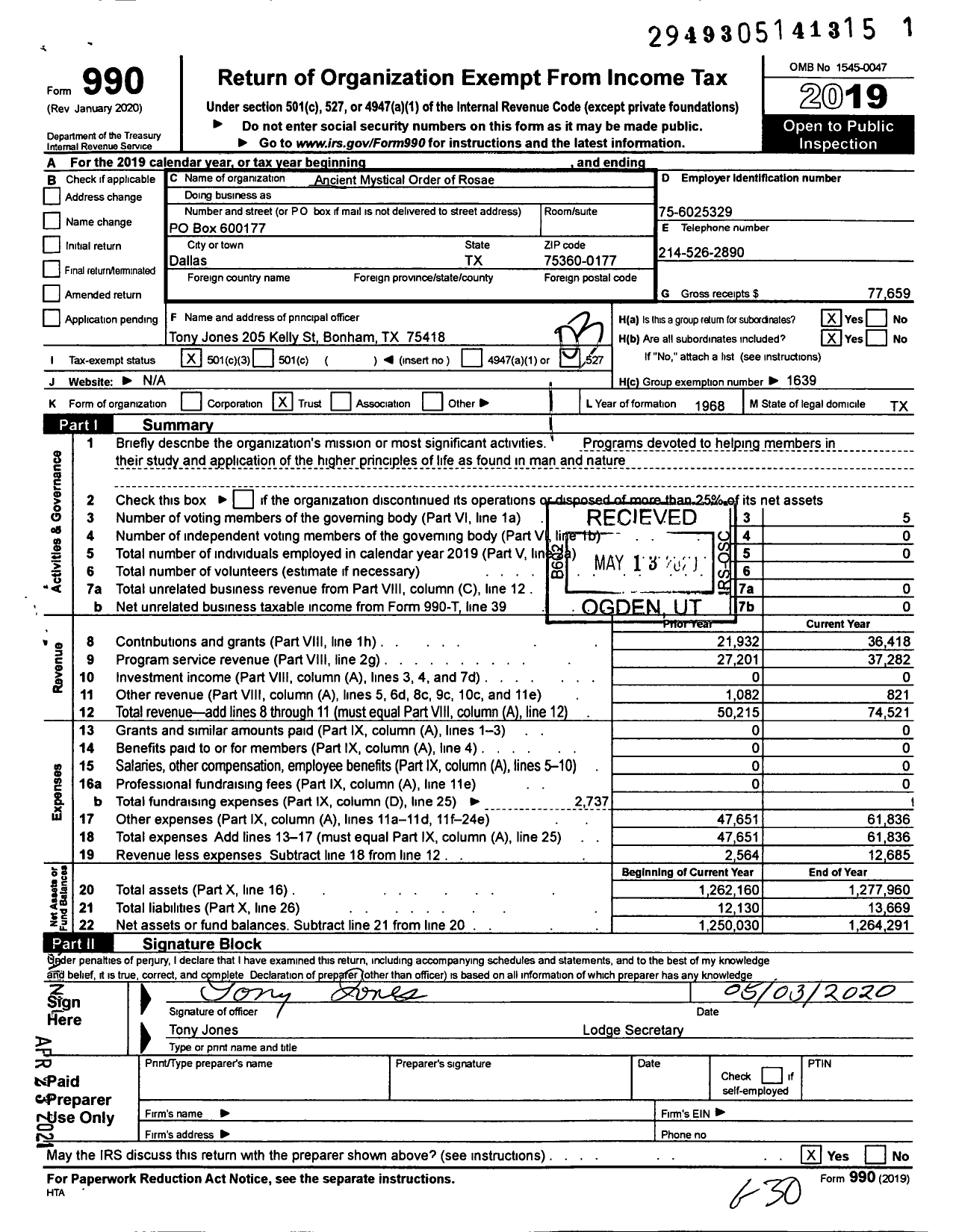 Image of first page of 2019 Form 990 for Triangle Lodge AMORC