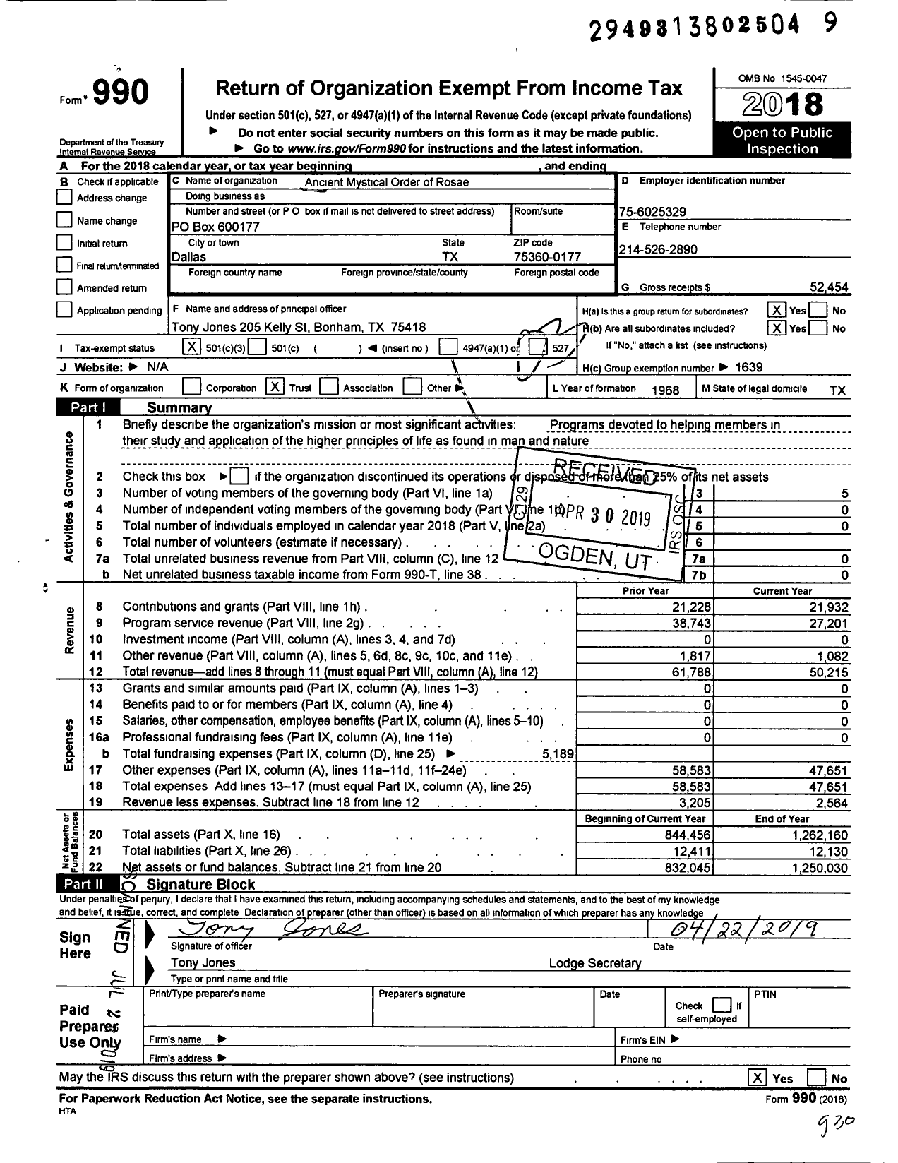 Image of first page of 2018 Form 990 for Triangle Lodge AMORC